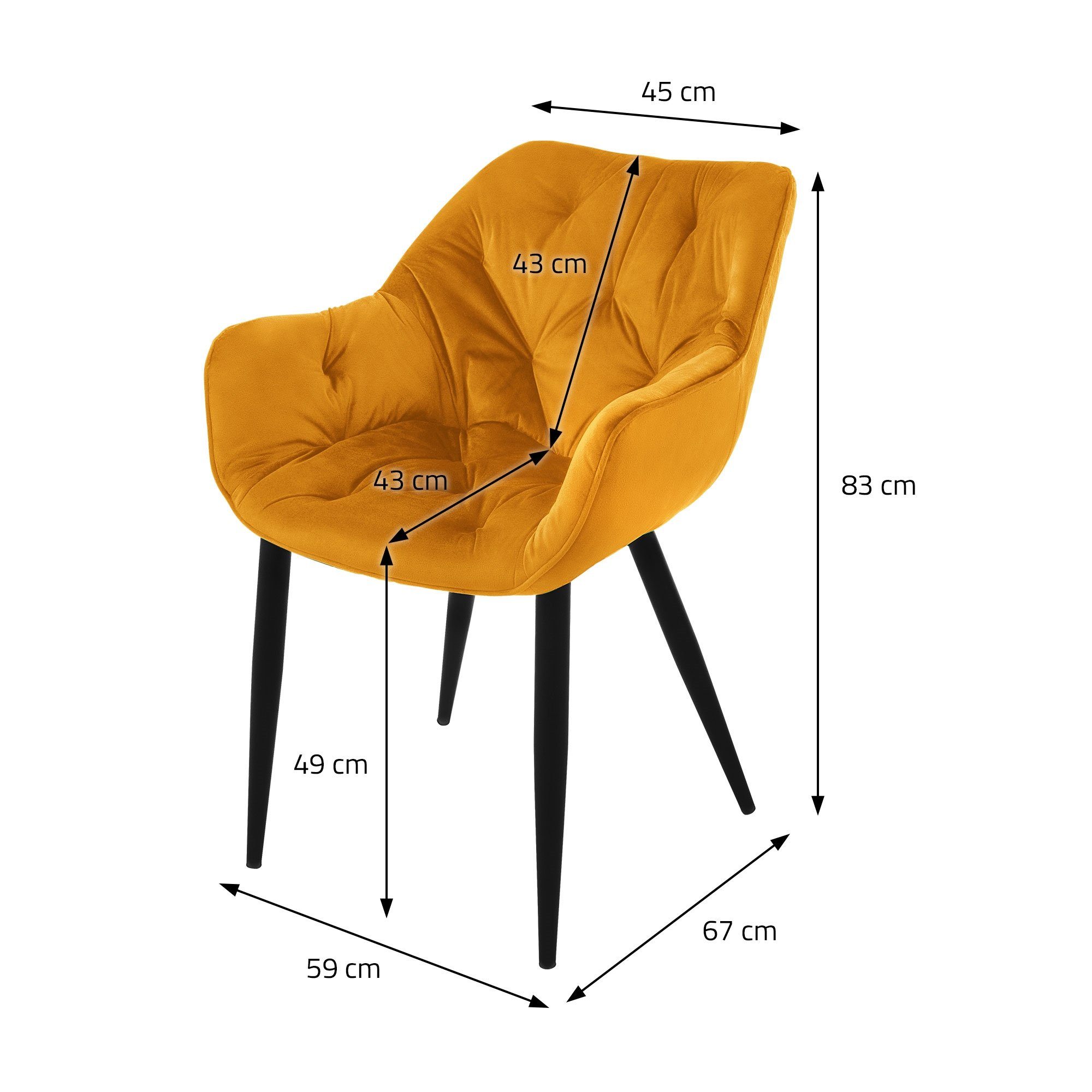 4er Wohnzimmerstuhl Metallbeinen Sessel, ML-DESIGN Ergonomisch Set Küchenstuhl Senf Samtstoff Stuhl Polsterstuhl