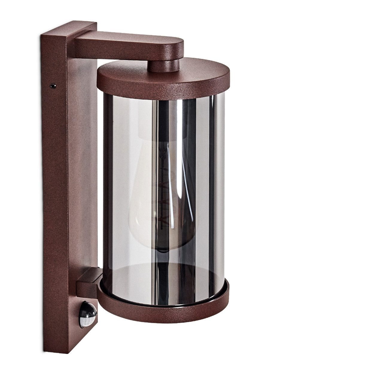 hofstein Außen-Wandleuchte Außenwandlampe mit Bewegungsmelder aus Metall/Glas in Rost/Rauchfarben, ohne Leuchtmittel