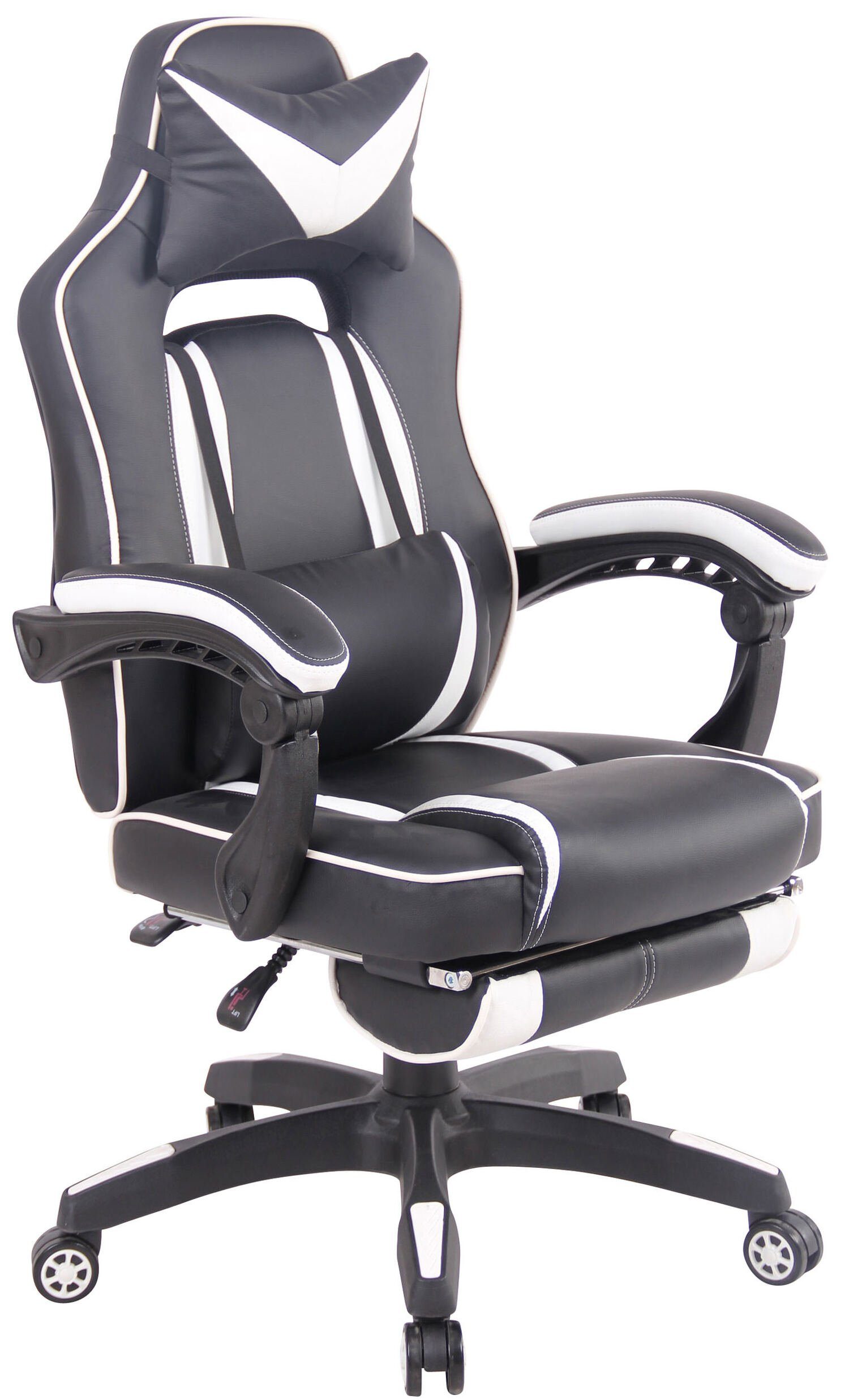 TPFLiving Gaming-Stuhl Hero mit bequemer Rückenlehne - höhenverstellbar und 360° drehbar (Schreibtischstuhl, Drehstuhl, Chefsessel, Konferenzstuhl), Gestell: Kunststoff schwarz - Sitz: Kunstleder schwarz/weiß