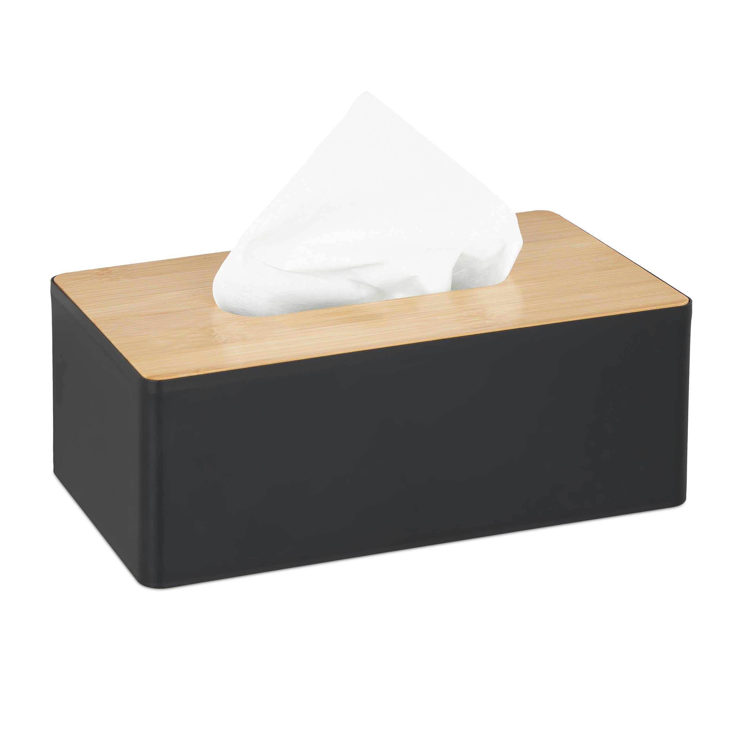 relaxdays Papiertuchbox Schwarze Tücherbox mit Bambusdeckel (1 St)