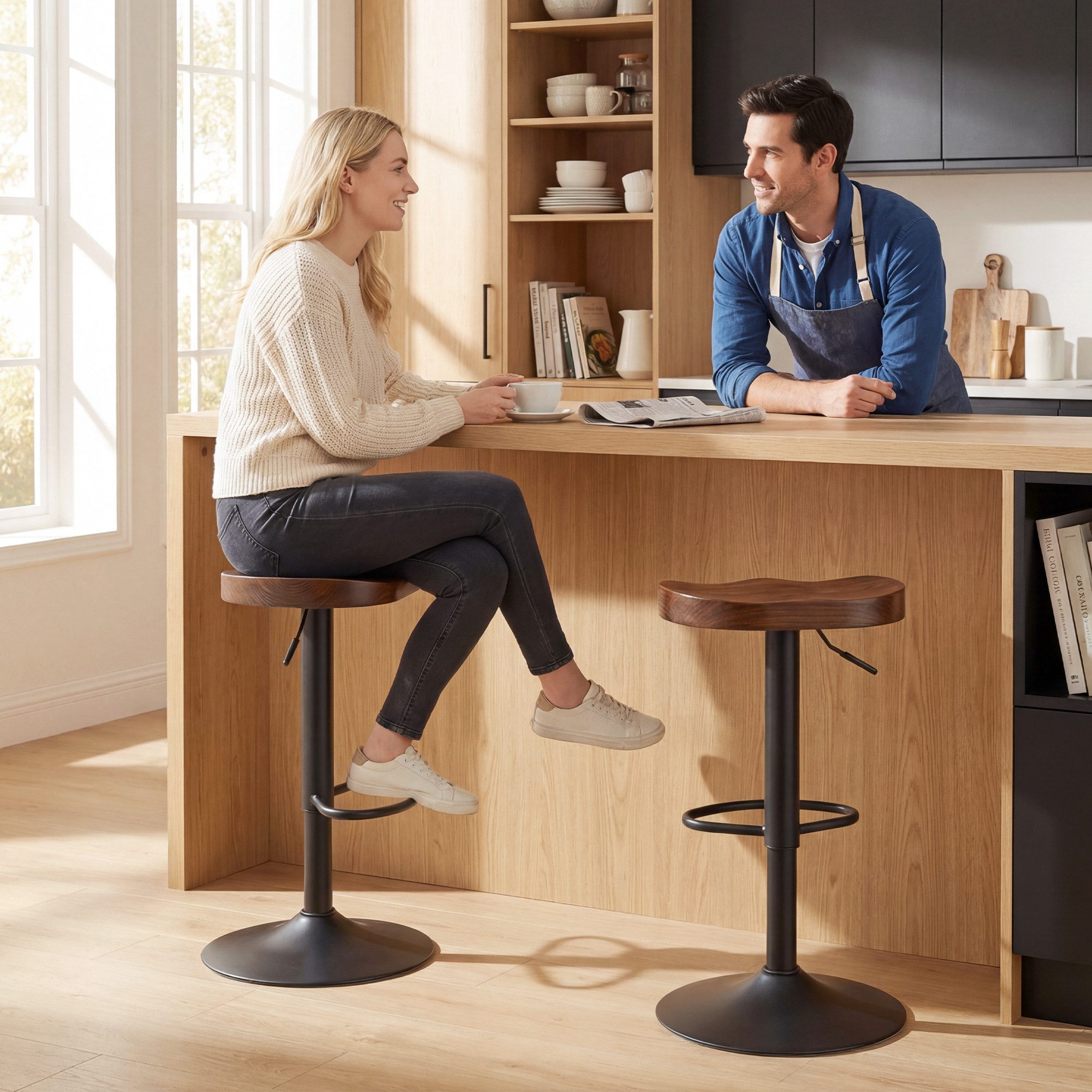HOMCOM Barhocker (Küchenstühle, 2 St., Tresenhocker), höhenverstellbar, drehbar