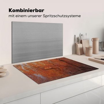 MuchoWow Herdblende-/Abdeckplatte Rost - Linie - Grau, Vinyl, (1 tlg), 77x51 cm, Ceranfeldabdeckung, Arbeitsplatte für küche