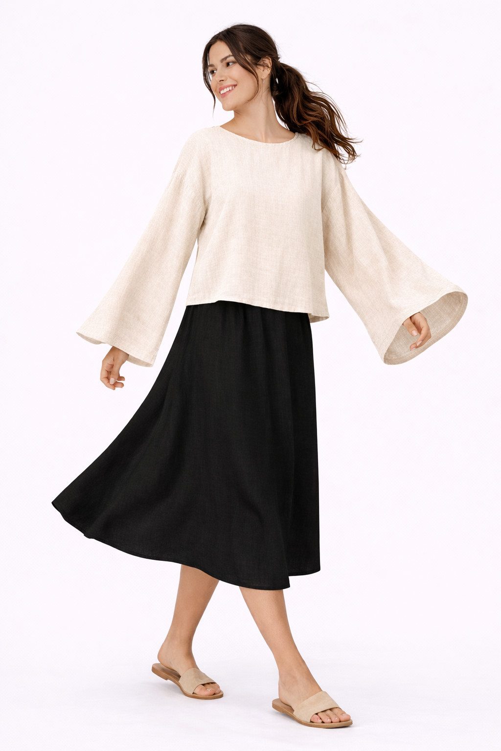 WENOR Schlupfbluse Damen Musselin Einheitsgröße – Oversize Sommerbluse 36-40 weite Fledermausärmel, luftig & locker – Baumwoll-Layering Sommerbluse – Bild 2 von 5