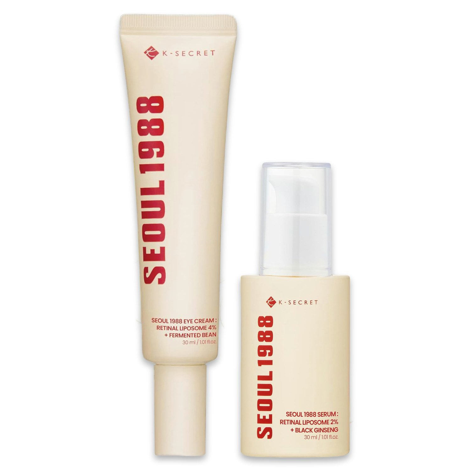 K-Secret Gesichtspflege-Set Seoul 1988 Retinal Liposome Duo – Anti-Aging-Set mit Eye Cream 4 % + Serum 2 % (2 × 30 ml) – mit fermentierter Bohne & Black Ginseng – straffende, K-Beauty Pflege für reife Haut & erste Fältchen – für Elastizität