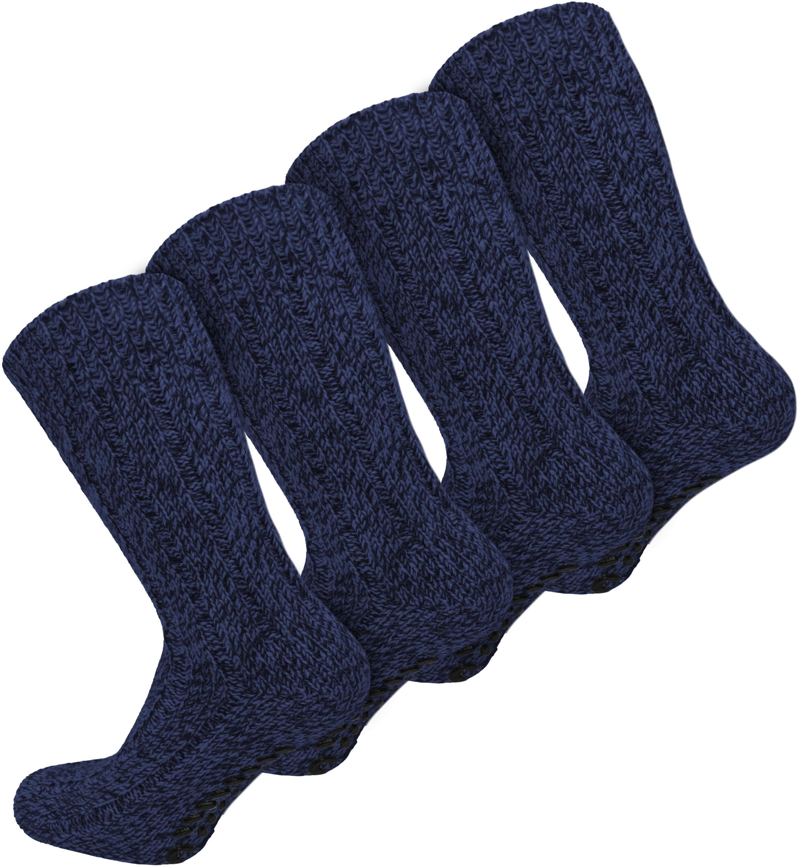 normani Thermosocken 4 Paar Norweger-ABS-Socken mit Schafwolle (4 Paar) hoher Schafwollanteil Blaumelange