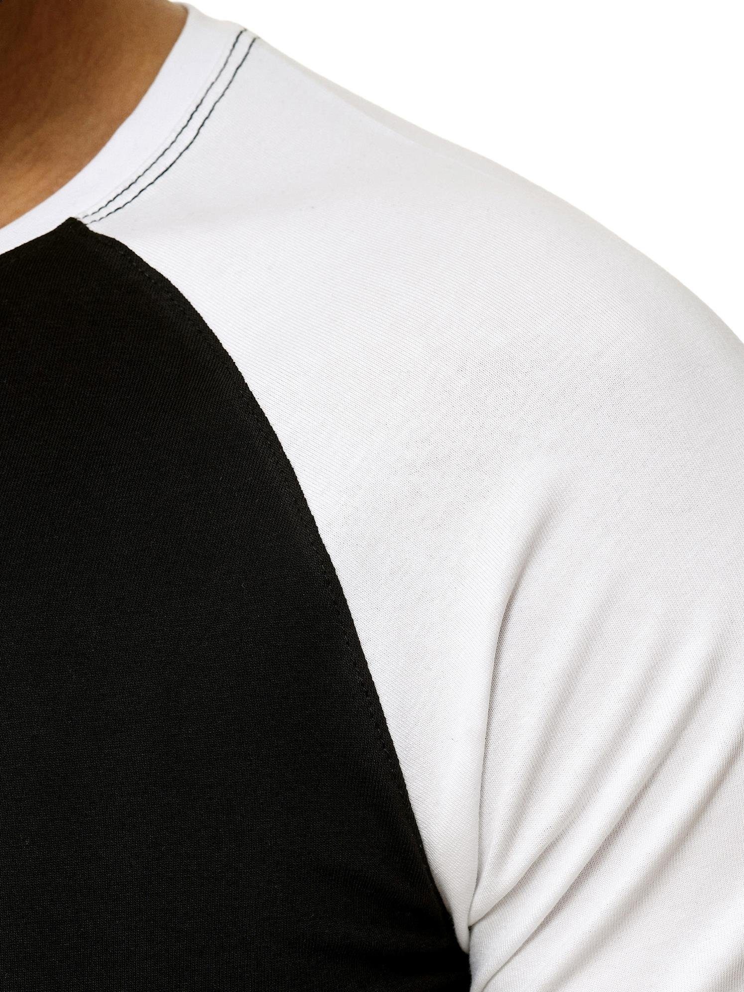(Shirt OneRedox 1-tlg) Freizeit Fitness T-Shirt Tee, Weiss Kurzarmshirt Schwarz 1302C Polo Casual