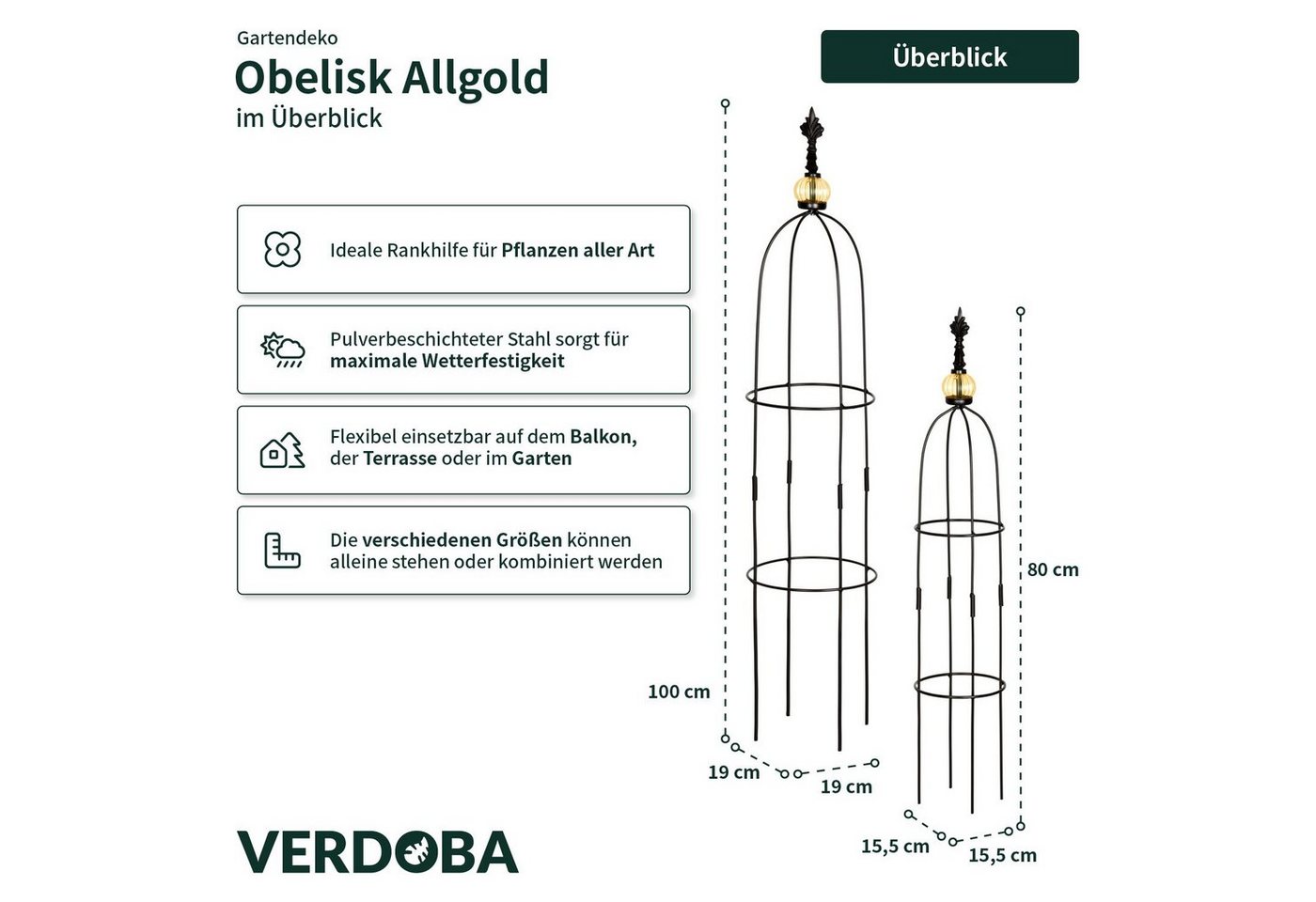 Thumbnail - VERDOBA Rankhilfe Obelisk Rankhilfe Metall - 2er-Set Rank- und Kletterhilfe für Pflanzen