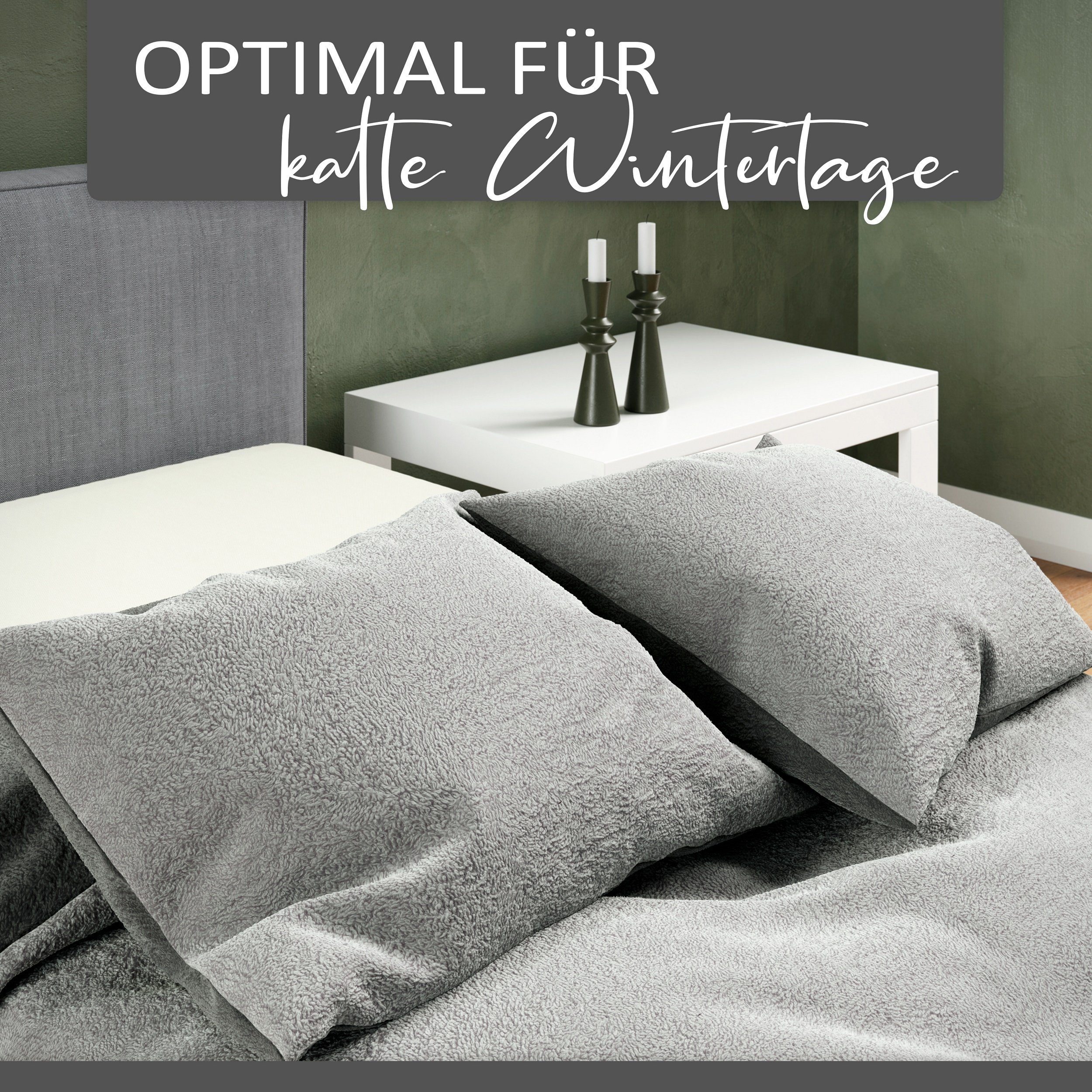 Leonado Vicenti Bettwäsche Winter Teddy Plüsch, Fleece, 2 teilig, Flauschig warmes Cashmere Touch, Einfarbig – Bild 4 von 5