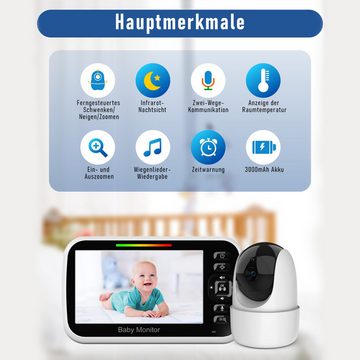 walkbee Video-Babyphone Babyphone mit Kamera, 355°/120° Babyphone, Überwachungskamera, 5 Zoll 480P IPS-Display, Babyphone Kamera mit VOX/ECO-Modus, 1-tlg., 2.4 GHz Gegensprechfunktion, Nachtsicht, Schlaflieder, Bis zu 300M,2-Wege-Audio, kein WiFi
