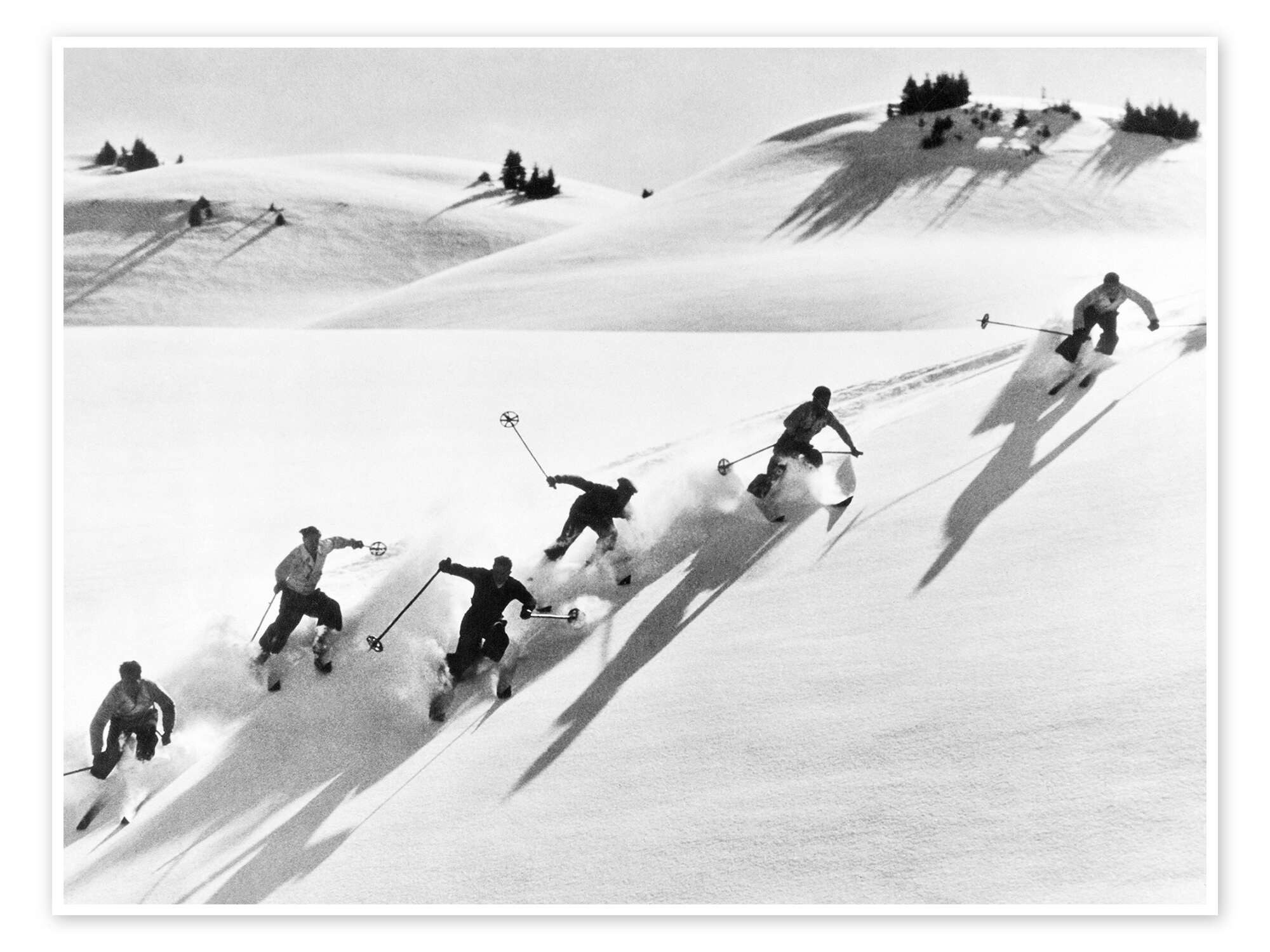 Posterlounge Wandbild Sechs Skifahrer bei der Abfahrt, Vintage Ski Collection, erhältlich als Poster, Leinwandbild, Wandsticker oder Acrylglasbild