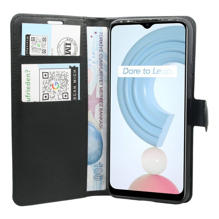 cofi1453 Handyhülle Buch Tasche Schutzhülle für Realme C25Y schwarz 6 5 Zoll Kunstleder Schutzhülle Handy Wallet Case Cover mit Kartenfächern Standfunktion