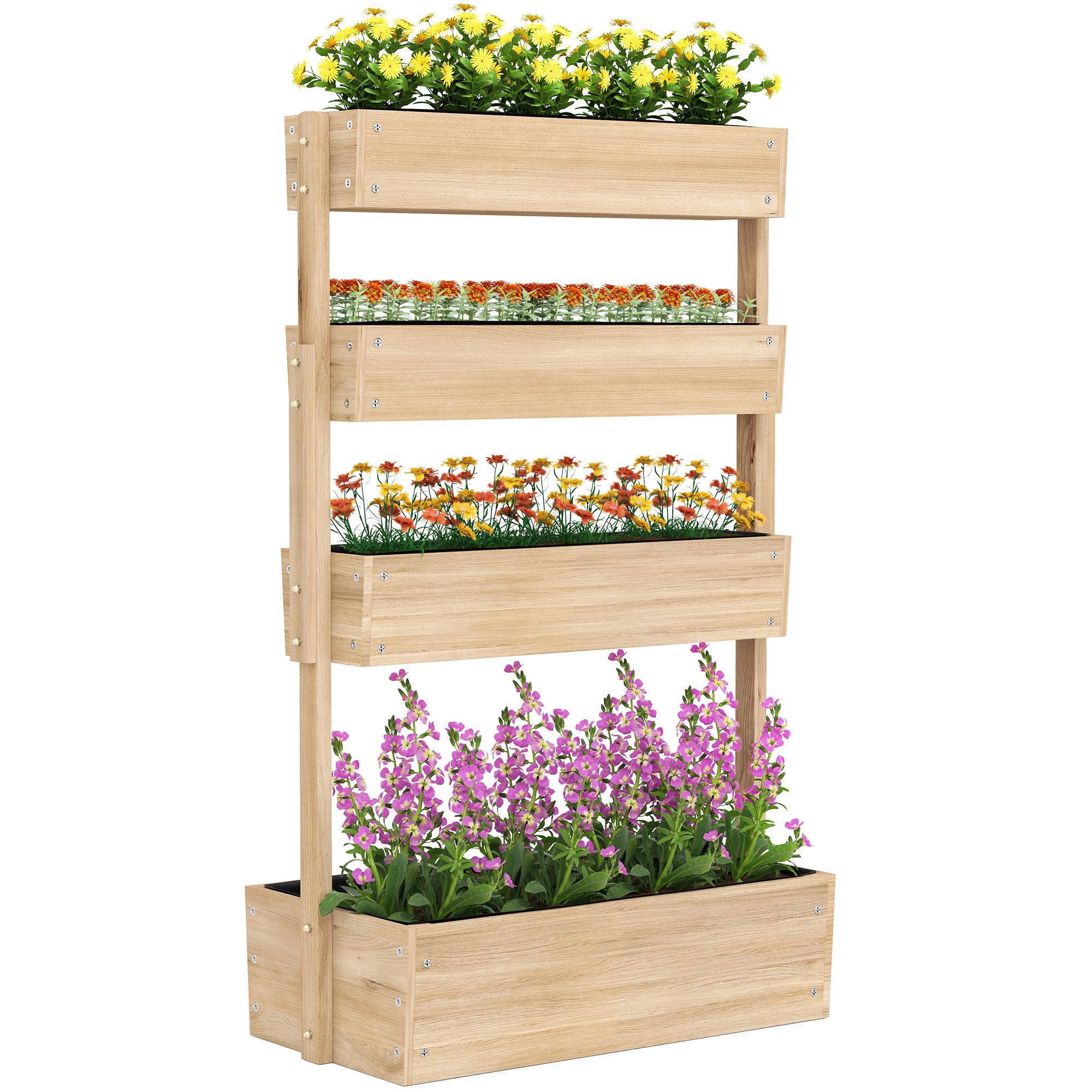 Outsunny Hochbeet mit Entwässerungslöcher (4 Ebene Pflanzbeet, 1 St., Frühbeet aus Holz), für Blumen, Pflanzen,Obst, Gemüse, 88,5 x 45 x 140 cm