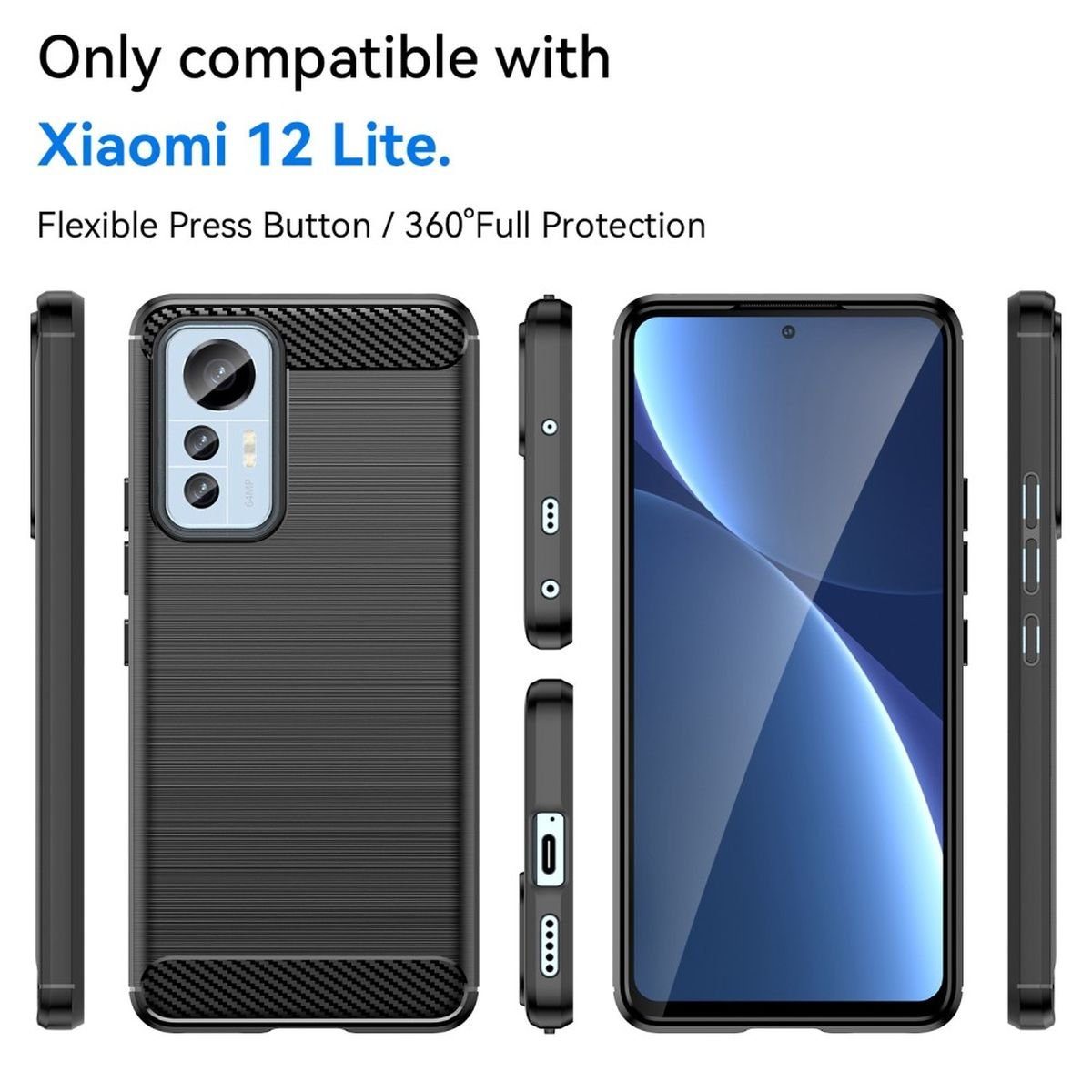 CoverKingz Handyhülle Hülle für Xiaomi 12 Lite 5G Handyhülle Silikon Case Bumper 16,63 cm (6,55 Zoll), Handyhülle Bumper Silikoncover Softcase Carbonfarben