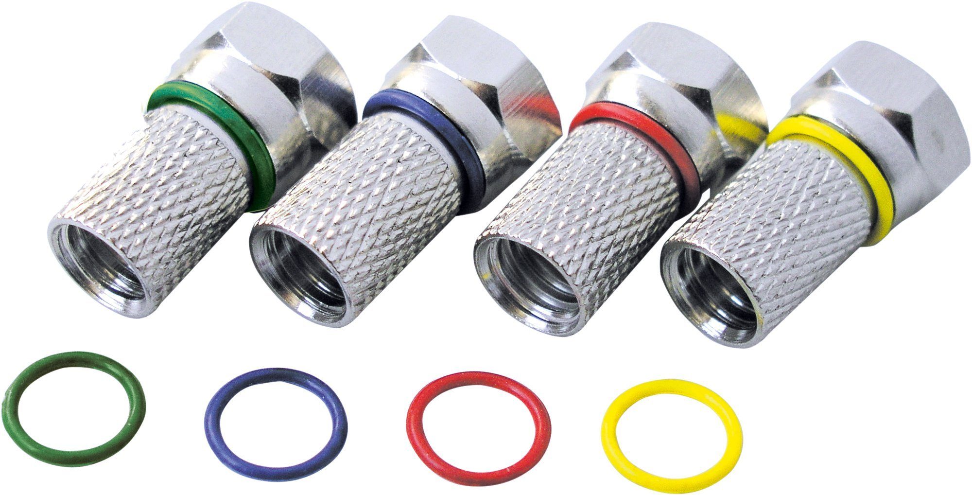 Schwaiger FSTFR7004 531 TV-Adapter F-Stecker zu F-Buchse, für Koaxialkabel, mit Farbringen