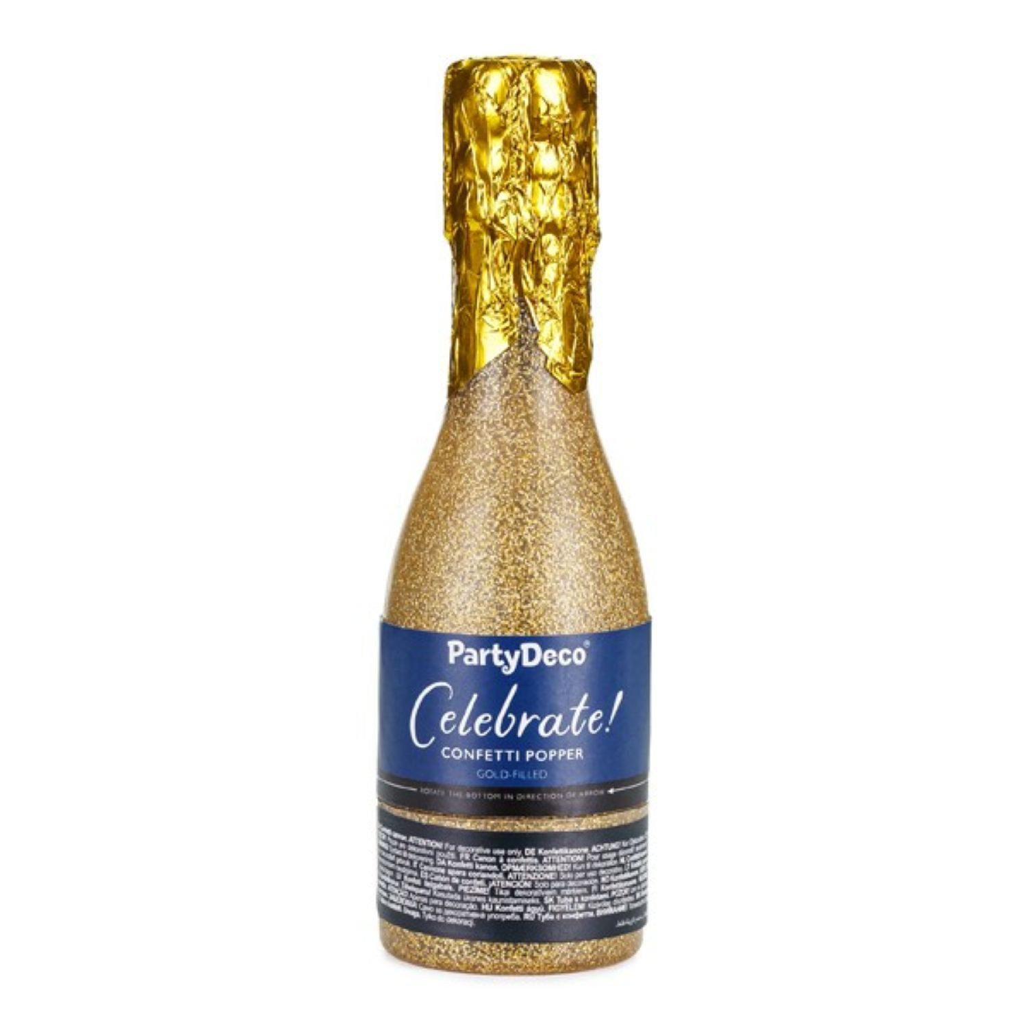 partydeco Konfetti Konfettishooter Champagnerflasche 20,5 cm, Gold