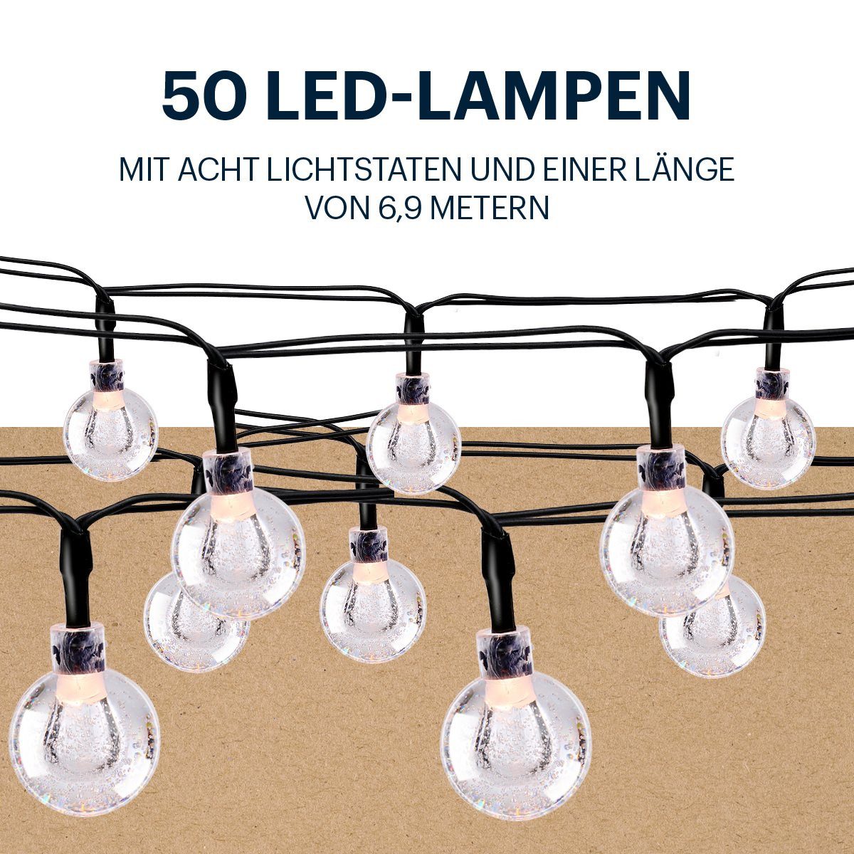 Grundig Lichterkette Grundig Solar Leuchte Girlande 6,9M - 50 LED Lampen