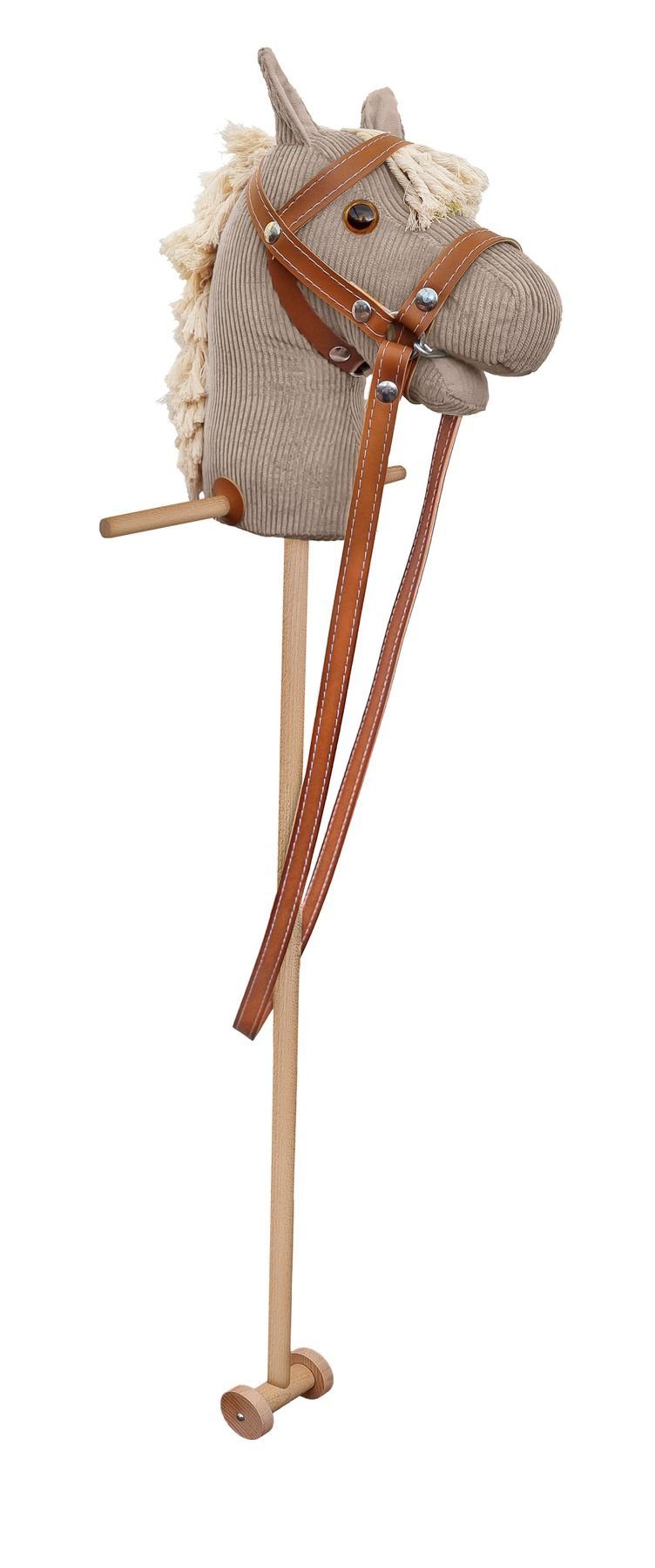 ERST-HOLZ Reitpferd Steckenpferd mit Rad Holzpferd Hobby Horsing Farbe Hell, 96-333 - Steckenpferd mit Rad- Hobby Horsing- Zaumzeug