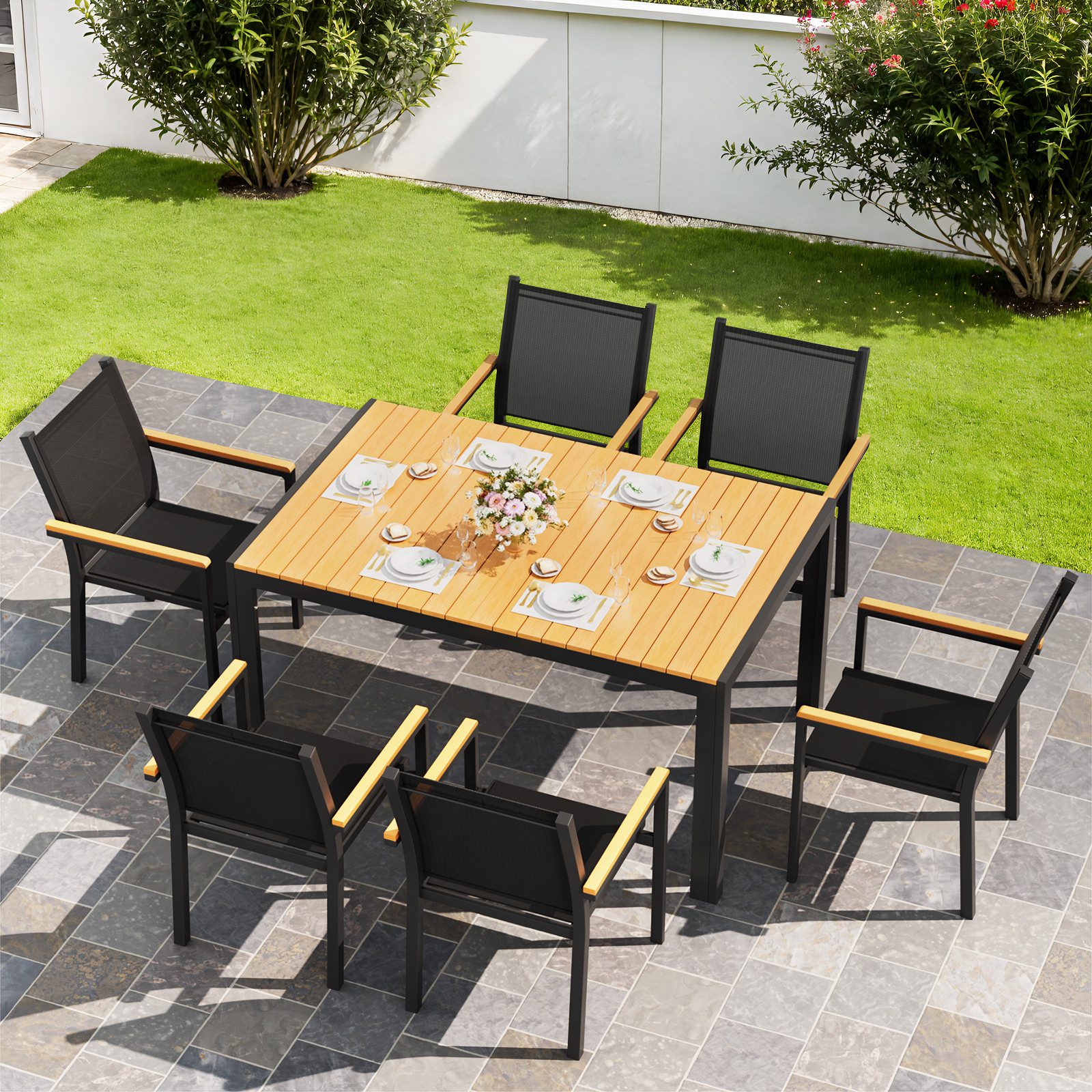 TLGREEN Gartentisch Wetterfest,Balkontisch Aluminium mit WPC Tischplatte, (Outdoor Esstisch für Balkon und Terrasse, Leichtgewicht), Stabiler Quadratisch Terrassentisch