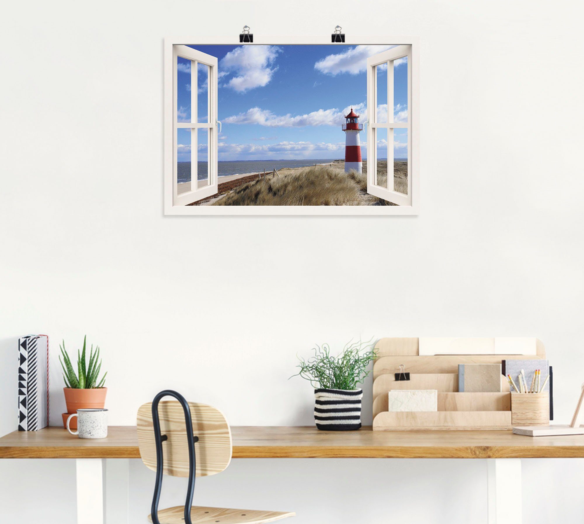 Artland Wandbild Fensterblick - Leuchtturm Sylt, Fensterblick (1 St), als Leinwandbild, Poster in verschied. Größen