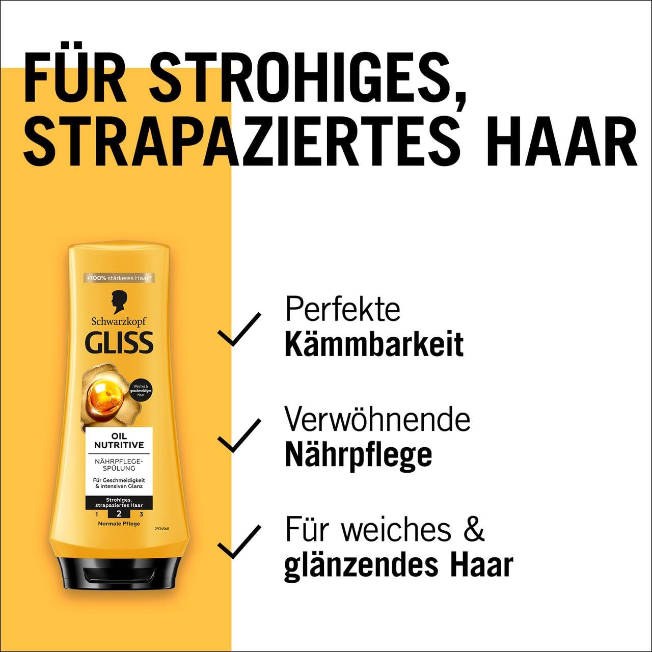Gliss Haarshampoo Oil Nutritive 250ml & Haar-Spülung 200ml, 2-tlg., schützt & stärkt, Reparatur, tiefenwirksam, intensive Nährpflege