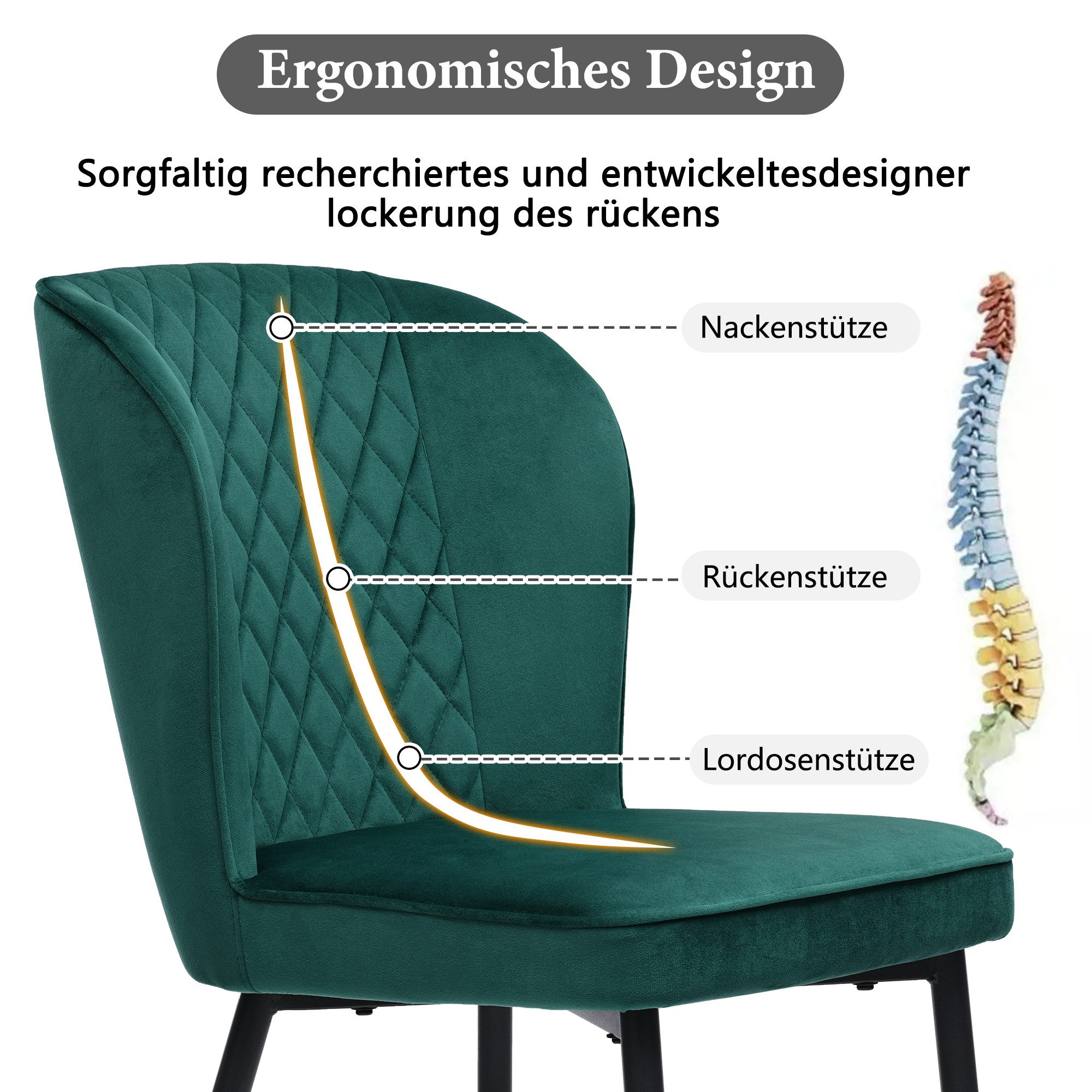 IDEASY Essgruppe 117×68×75cm Esstisch mit 4 Stühlen, Rückenlehne mit Rautenmuster, Polsterstuhl, MDF Tischplatte in Weißer,Schwarz Tischbeine