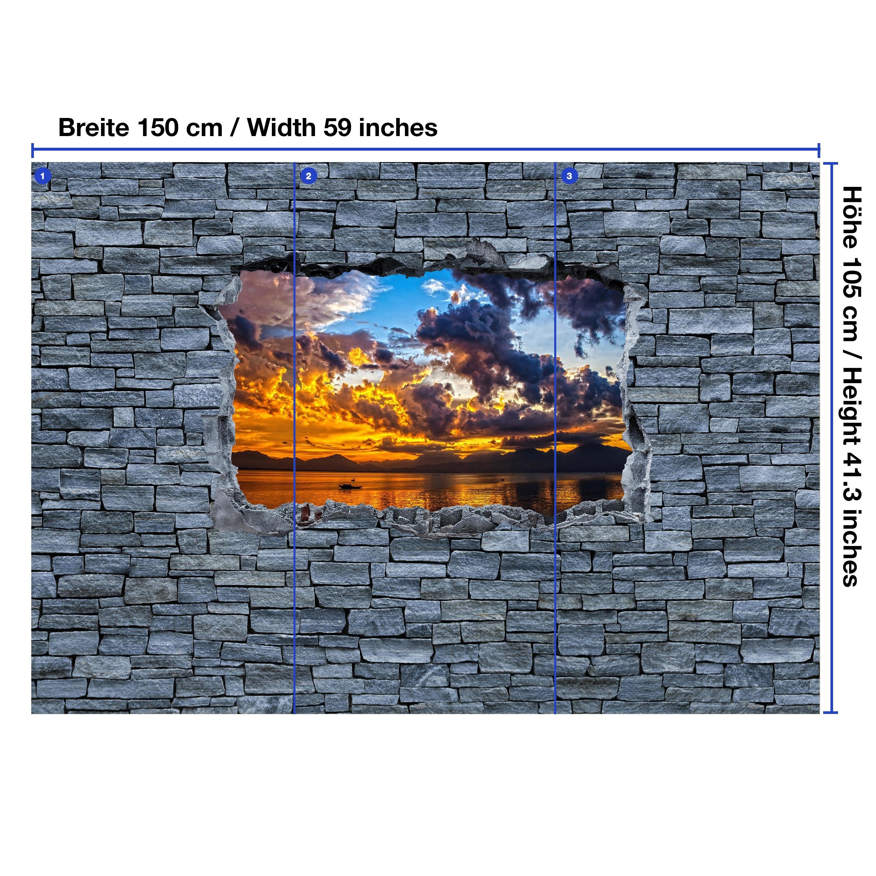 glatt, wandmotiv24 Fototapete Sonnenuntergang matt, Vliestapete Steinmauer, 3D - grobe Wandtapete, Motivtapete,