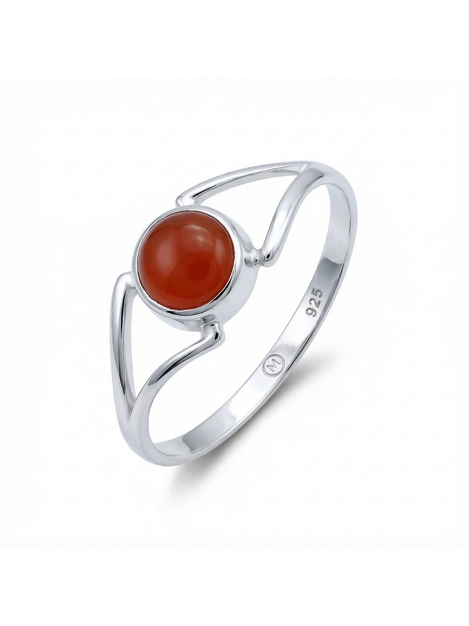 mantraroma Silberring TEKILI rund aus 925 Silber mit Karneol (Ring mit Schmuckbeutel), Damenring aus 925er Silber