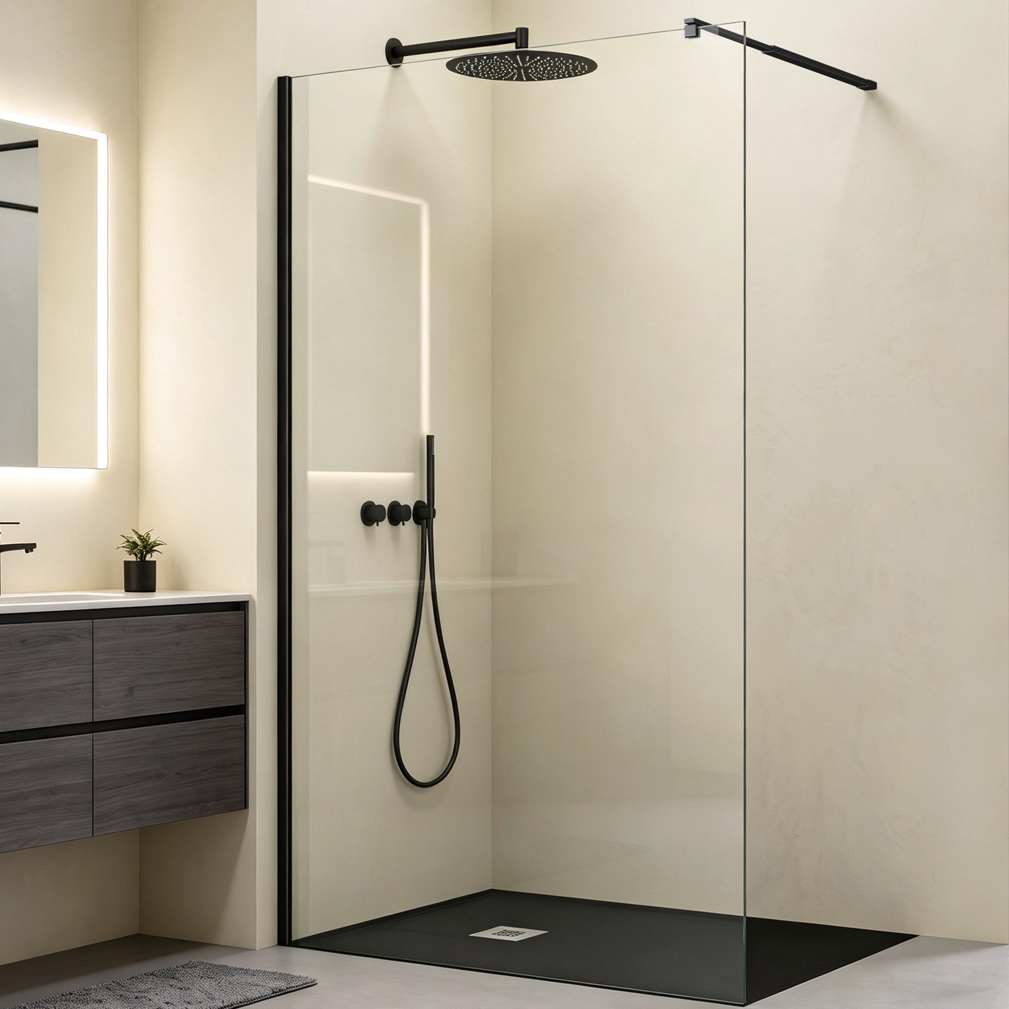 Mai & Mai Duschwand für Dusche Duschabtrennung Walk-In ESG-Sicherheitsglas 8mm NANO