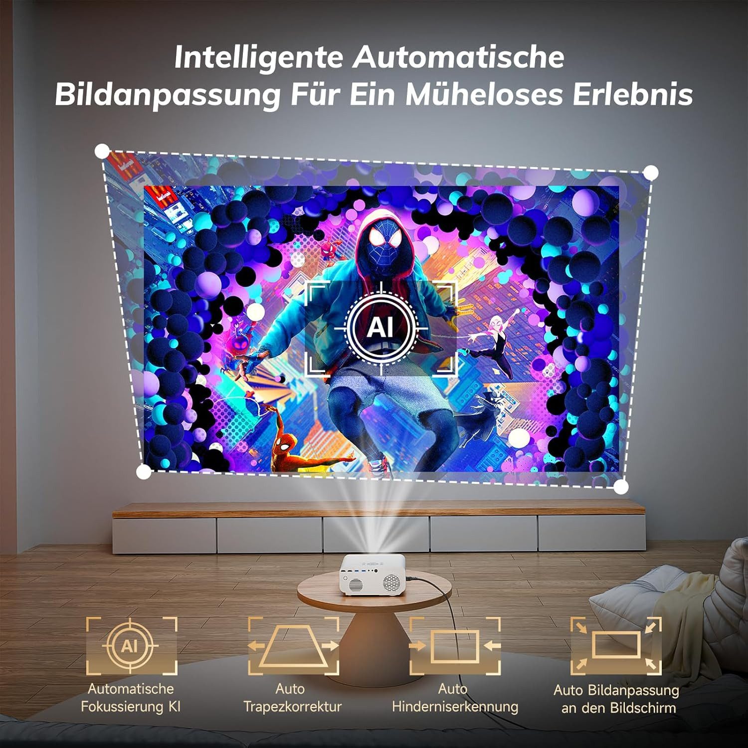 ZOOMCAT ZOOMCAT C12C Beamer 4K Mit Netflix Zertifizierung Beamer (28000 lm, 28000 : 1, 3840x2160 px, Auto Fokus, Auto Trapezkorrektur, Auto Hindernisvermeidung)