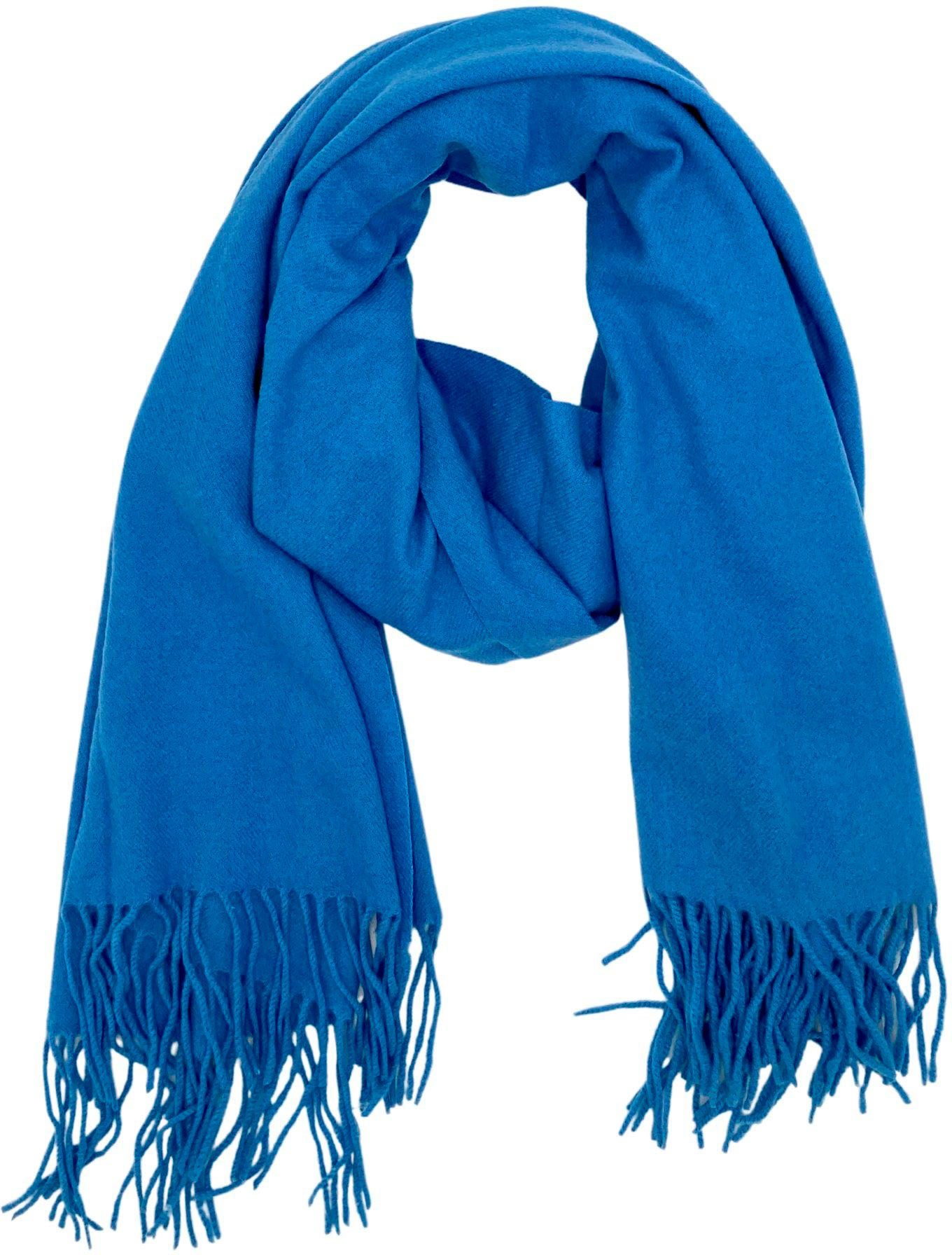 leslii Modeschal, Weicher unifarbener Schal mit gedrehten Fransen jeansblau