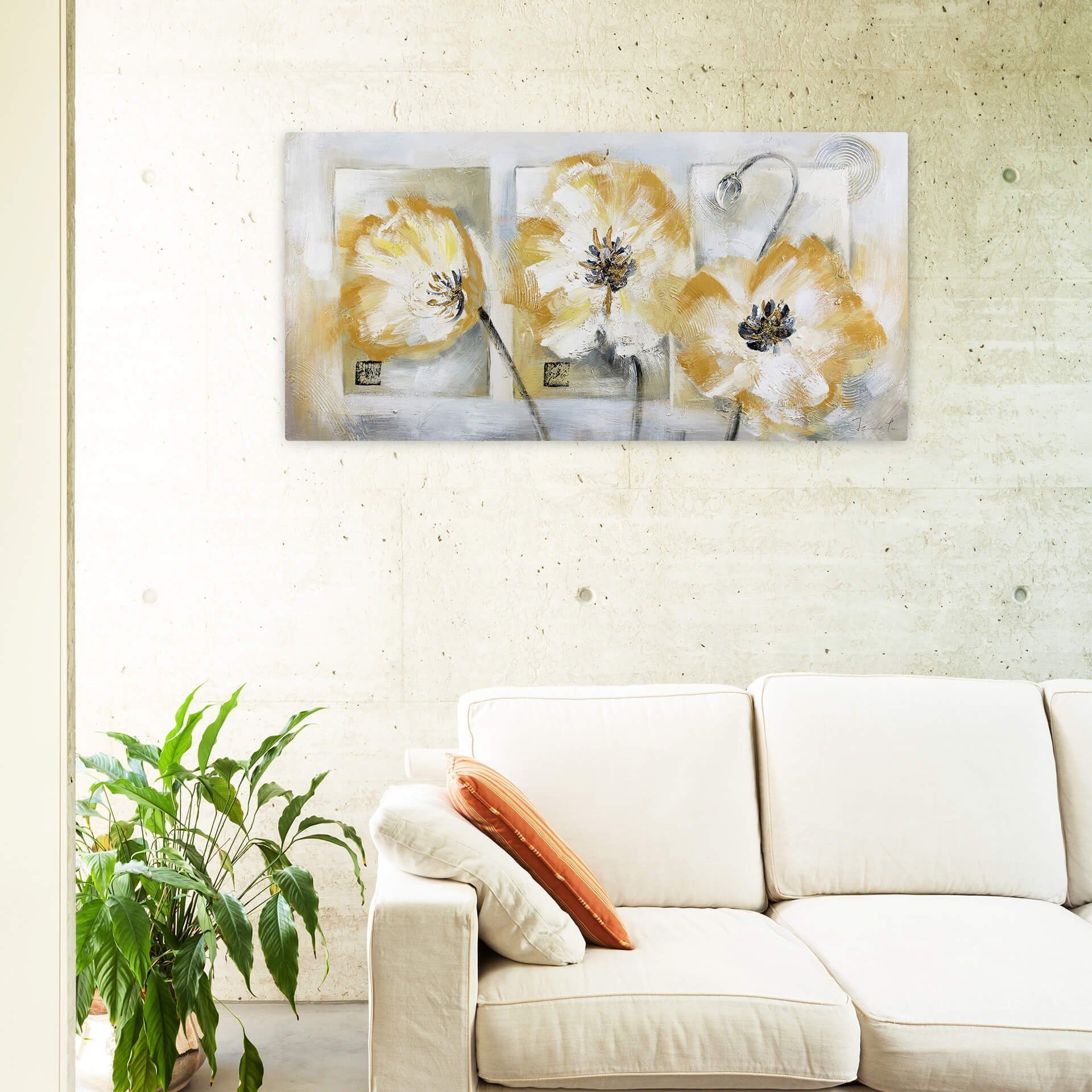 100% Wohnzimmer cm, 120x60 Leinwandbild KUNSTLOFT Gemälde Blumenkinder Wandbild HANDGEMALT