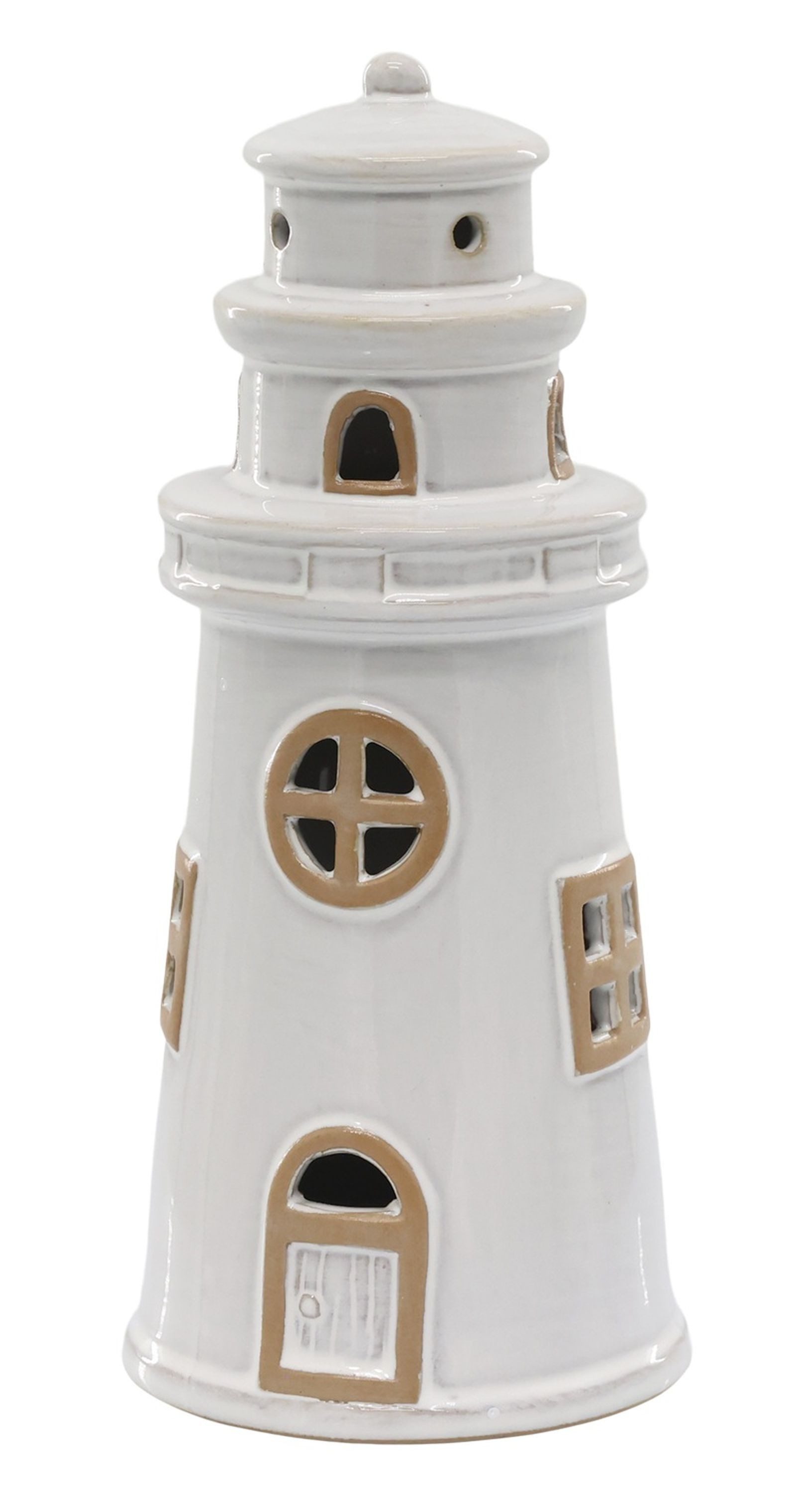 Chic Antique LED Dekoobjekt Chic Antique - Windlicht Leuchtturm mit LED Licht Laterne Keramik, LED fest integriert