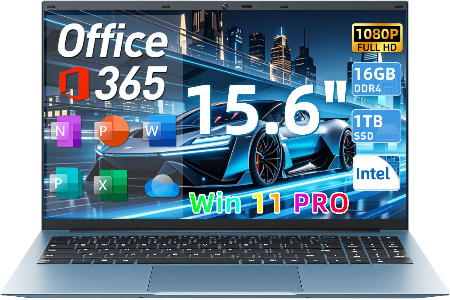 15,6 Zoll FHD IPS Laptop 16GB RAM 1TB SSD Windows 11 PRO WiFi 6 LAN Notebook