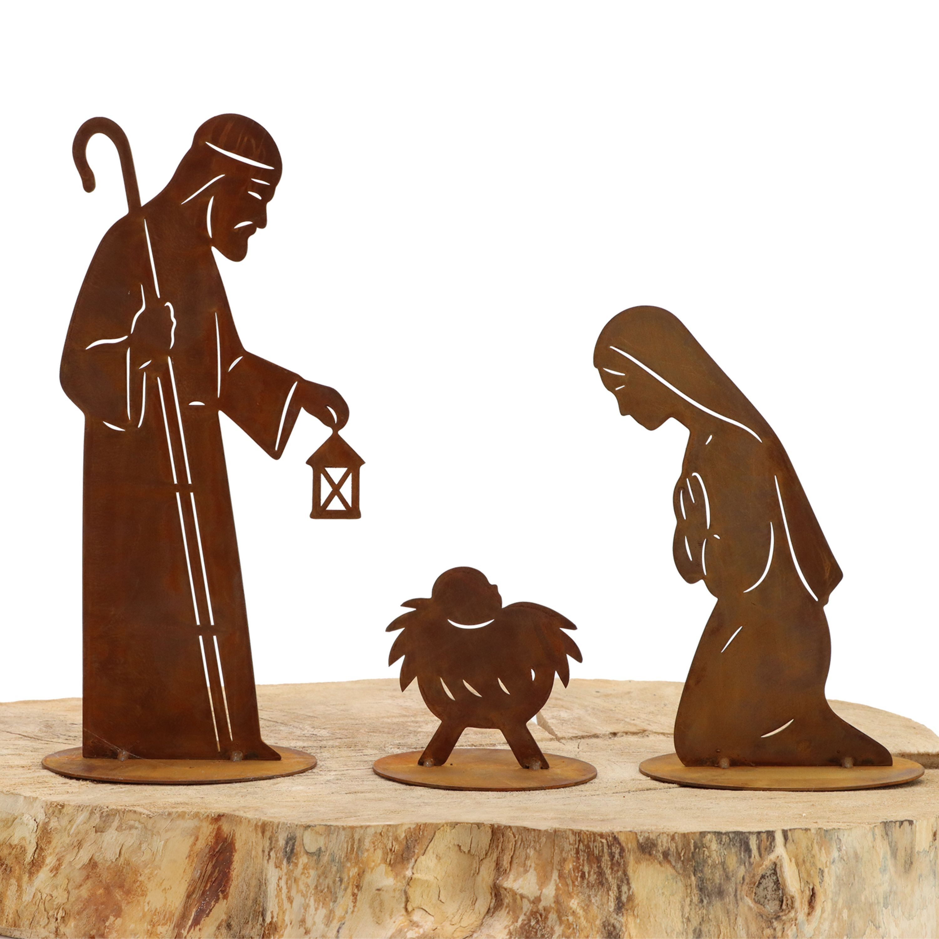 Rostikal Krippenfigur Edelrost Set Maria Josef Krippe Weihnachtsdeko Metall, Handgemachte Cortenstahl Kunst aus Bayern, Gartendeko & Geschenkidee