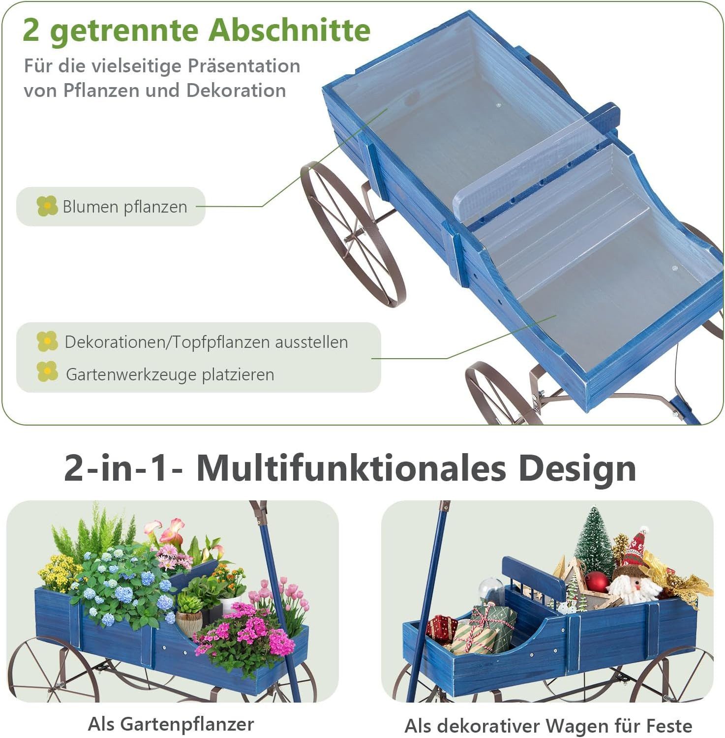 KOMFOTTEU Blumenständer Blumenwagen, 2 separate Blumenregale,Tragkraft 15kg