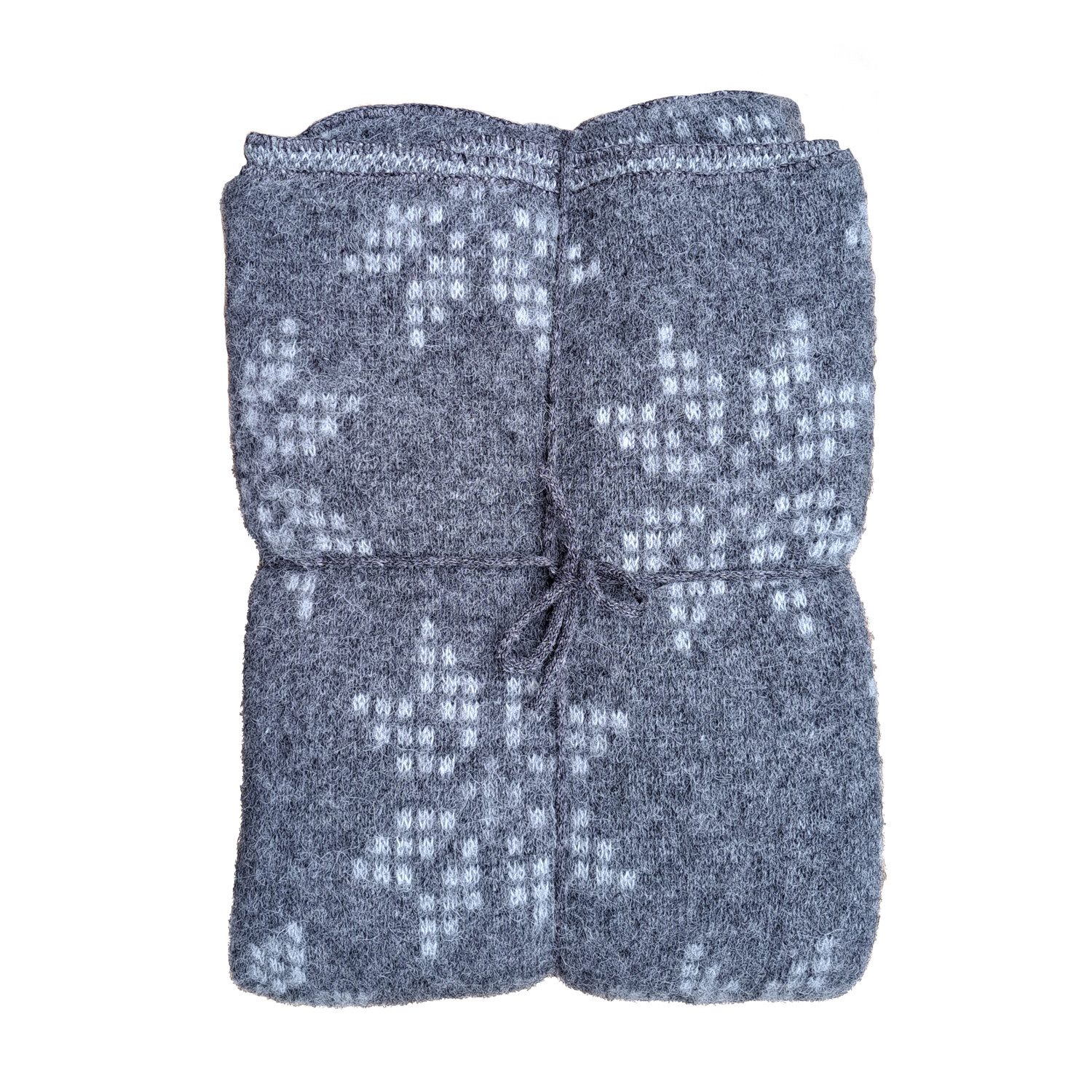 Wolldecke - Nordische Strickdecke mit Muster 8-blättrige Rose - grau, Lín Design, - aus rauer isländischer Wolle