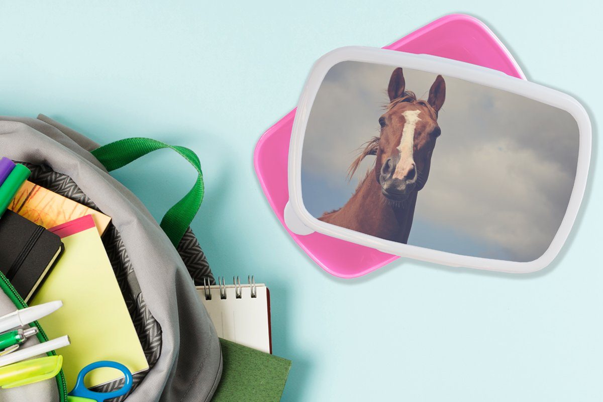 Brotdose Wolken Pferd Porträt, Kinder, für (2-tlg), Kunststoff - - Snackbox, Lunchbox Erwachsene, MuchoWow Brotbox Kunststoff, rosa Mädchen,