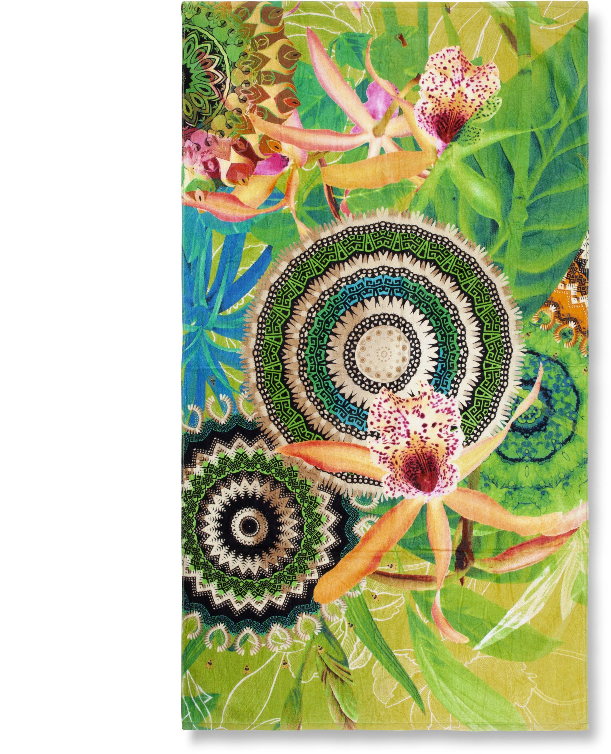 hip Strandtuch Yissa, Frotteevelours (1-St), Baumwolle, Velours, 100x180, Weich, Strand, Erwachsen, Mandala, Grün