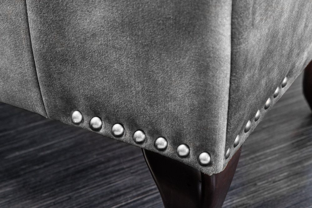 riess-ambiente Fußhocker CHESTERFIELD 80cm grau / dunkelbraun (Einzelartikel, 1 St), Wohnzimmer · Samt · Wellenunterfederung · Chesterfield Design – Bild 4 von 5