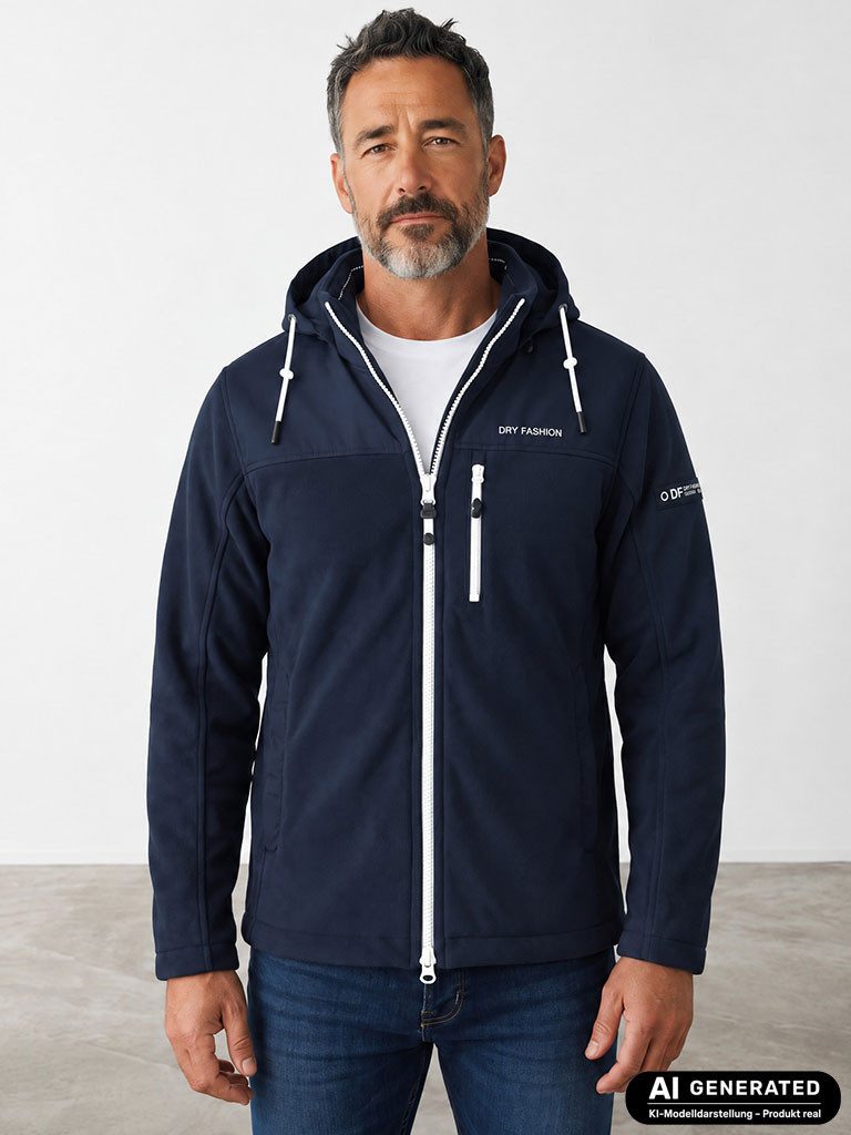 Dry Fashion Fleecejacke Tallin Herren Jacke Fleece mit Windstopp - Übergangsjacke mit Kapuze Verstellbare & abnehmbare Kapuze, 2-Wege-Reißverschluss, Taschen
