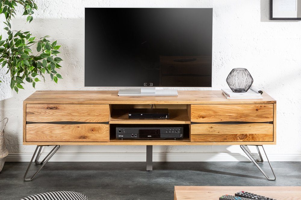 riess-ambiente Lowboard LIVING EDGE 160cm natur/anthrazit – Baumkante, Wildeiche, geölt (Einzelartikel, 1 St), massives Lowboard mit Schubladen & Fächern – ideal fürs Wohnzimmer