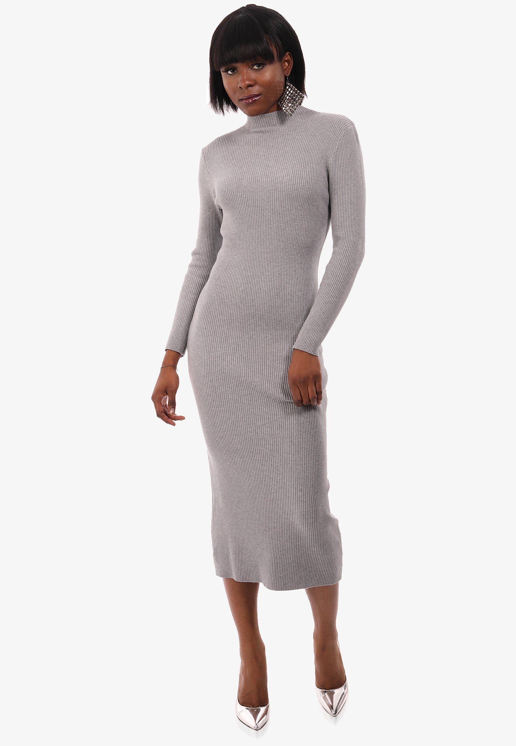 YC Stehkragen (1-tlg) Fashion in Strickkleid DRESS Style Unifarbe & mit Strickkleid KNIT grau