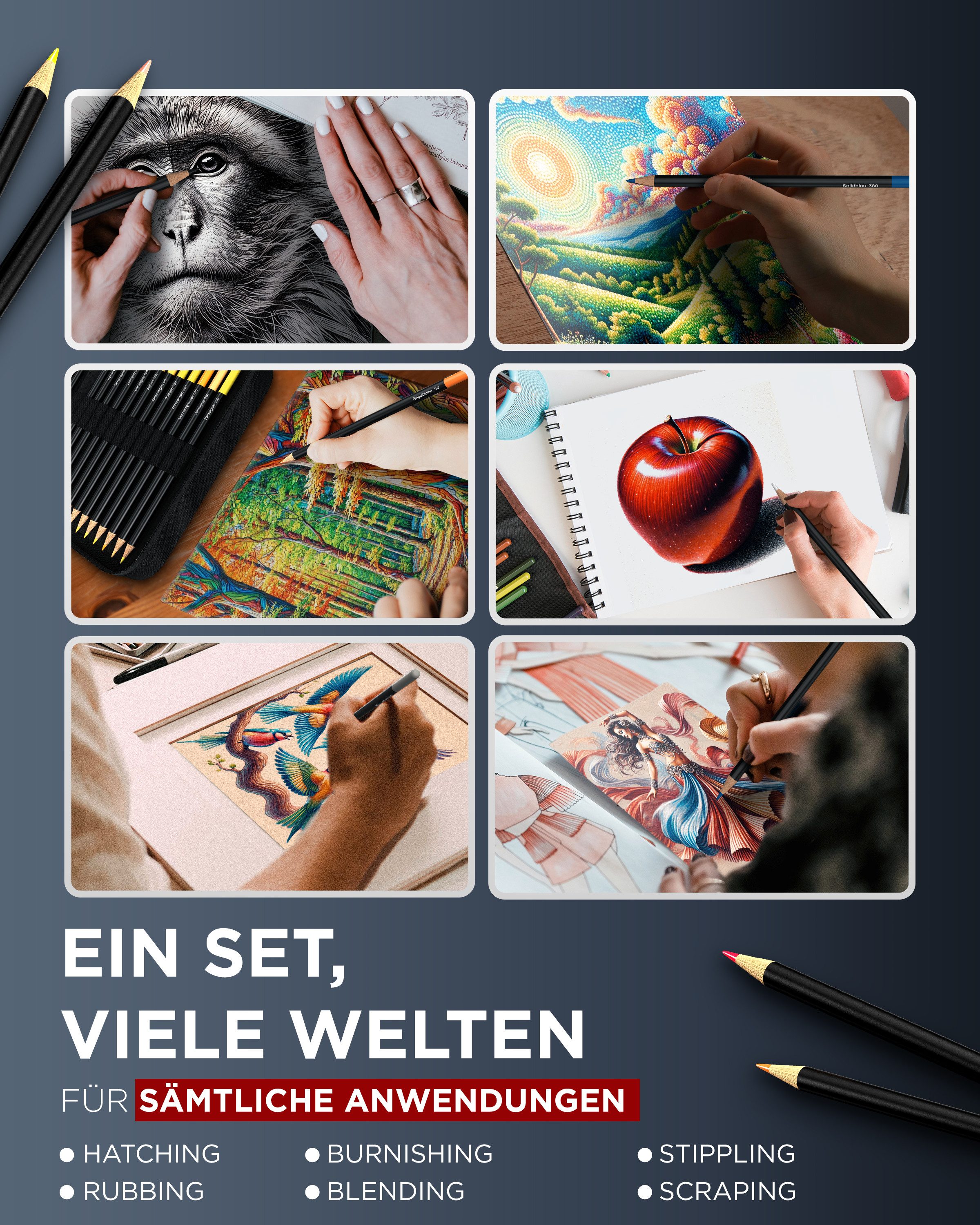 LIEBERGE Buntstift Premium Set 72 Farben in Profi-Nylon-Etui, (Set, 72-tlg., 72 Buntstifte in Profi-Nylon-Case), 72 intensive abgestimmte Farben, weiche bruchst – Bild 4 von 5