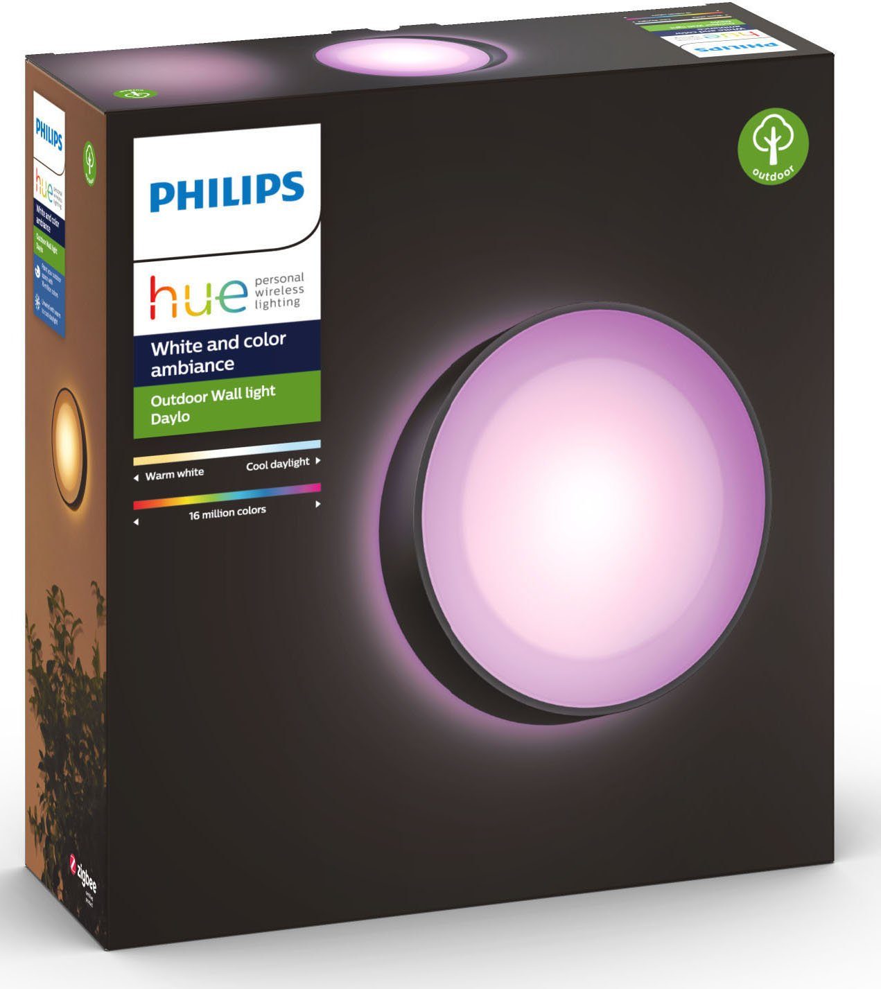 Hue integriert, Smart LED fest LED Farbsteuerung, Außen-Wandleuchte Timerfunktion, Philips Daylo, Dimmfunktion, Home, schwarz Farbwechsler