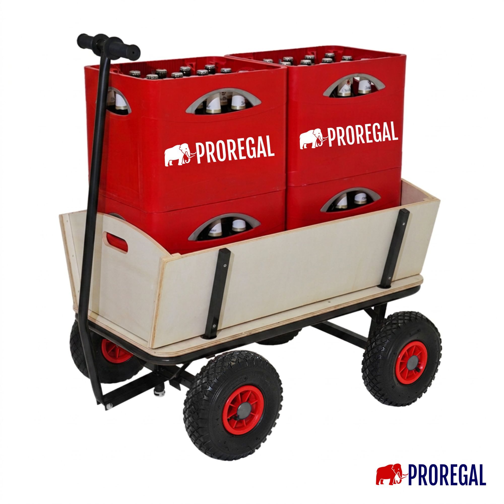PROREGAL® Bollerwagen Handwagen Transportwagen BOLLY Pro HxBxT 97x60x94cm Traglast 150kg Rot, Robuster Handwagen mit abnehmbaren Seitenwänden 10-Zoll-Luftreifen – Bild 5 von 5