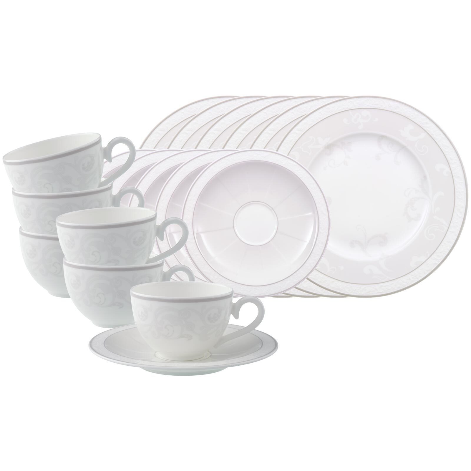 Villeroy & Boch Kaffeeservice Gray Pearl Kaffeeservice 18-tlg. (18-tlg), 6 Personen, Porzellan