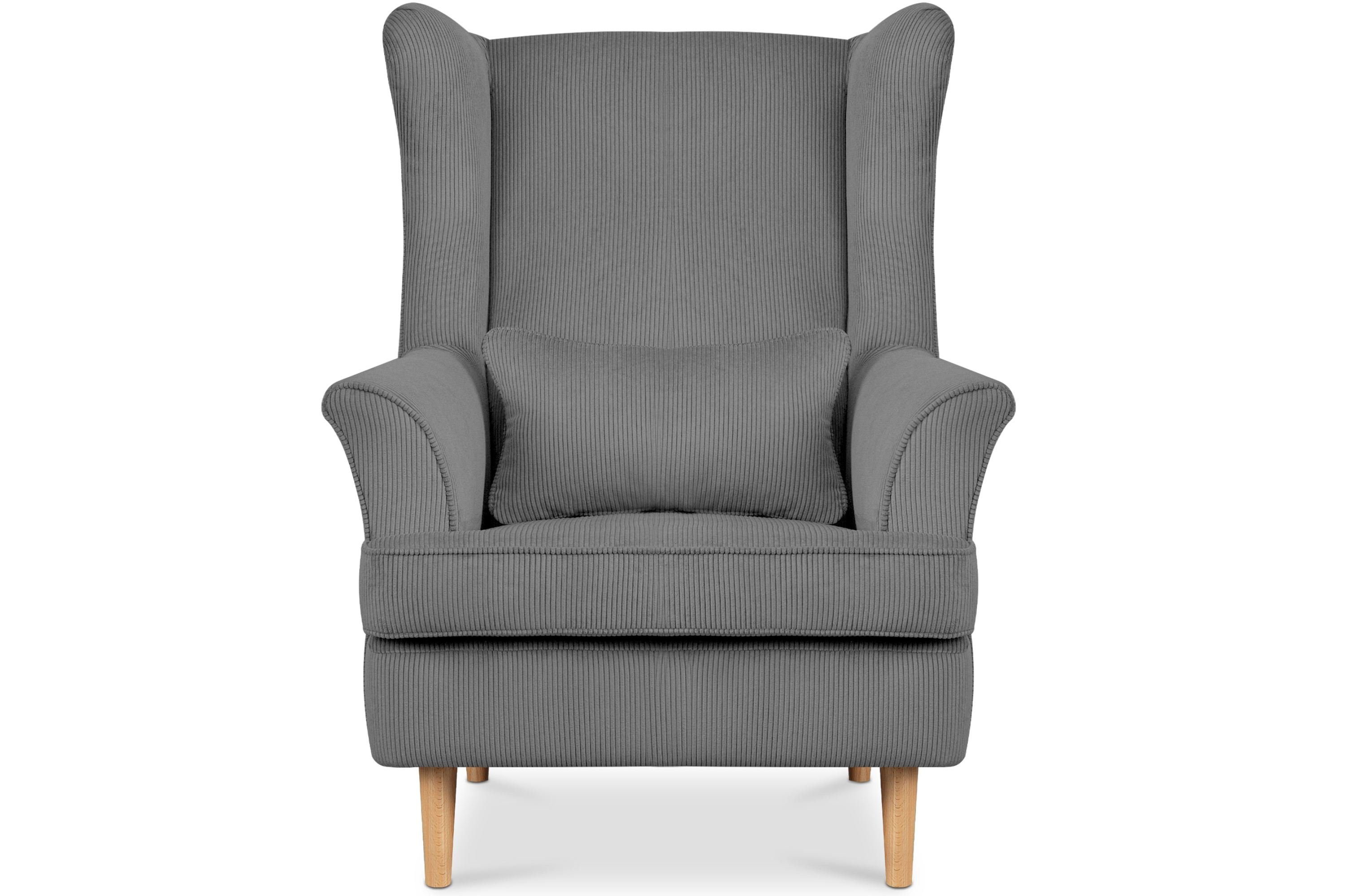 Konsimo Ohrensessel Sessel, dekorativem zeitloses Füße, STRALIS Design, inklusive Kissen hohe