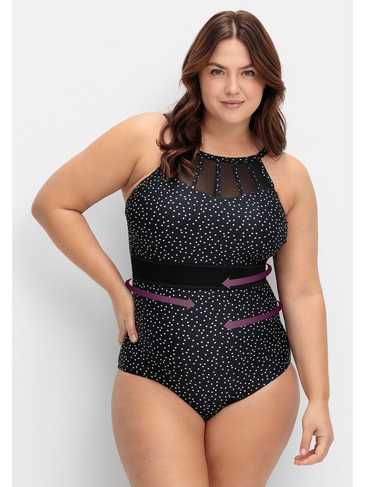 Sheego Badeanzug Große Größen mit halbtransparentem Netzeinsatz