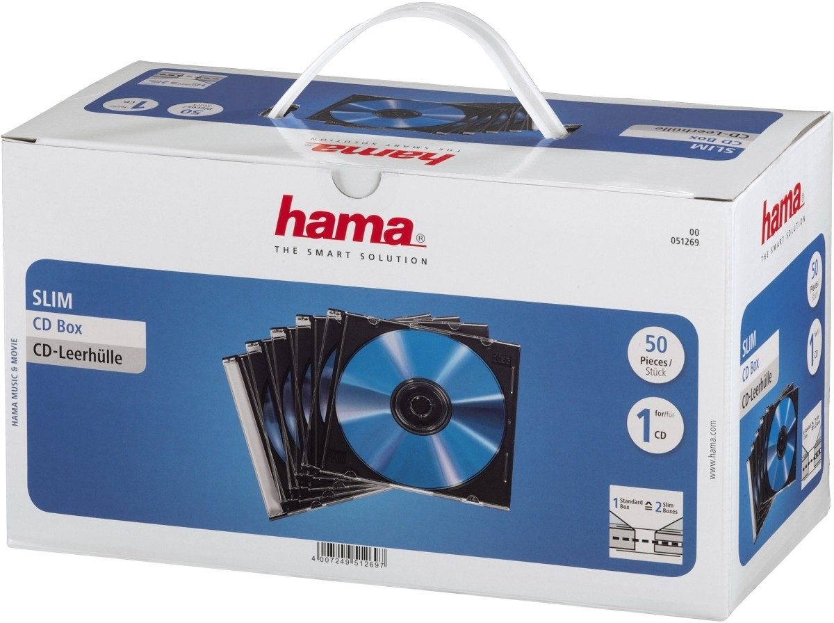 Hama Aufbewahrungsbox CD-Leerhülle Slim transparent/schwarz VE=50 Stück (4 Stück)