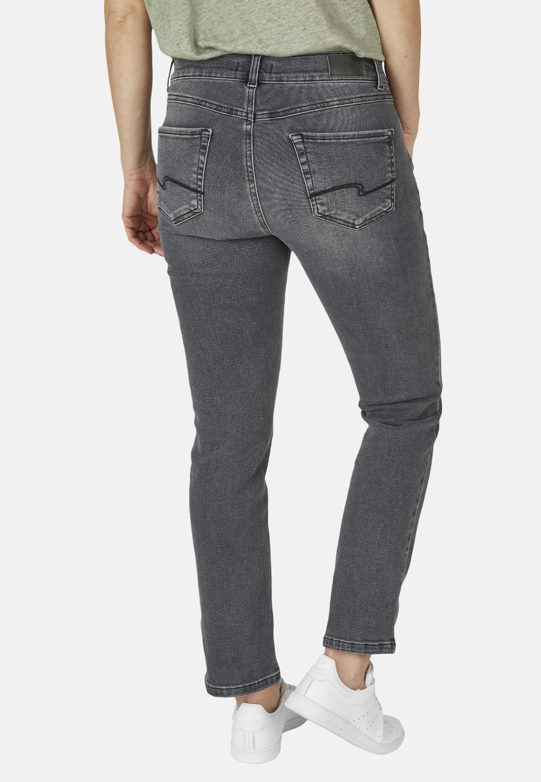 Jeans Cici ANGELS grau Used-Waschung Label-Applikationen mit mit Straight-Jeans